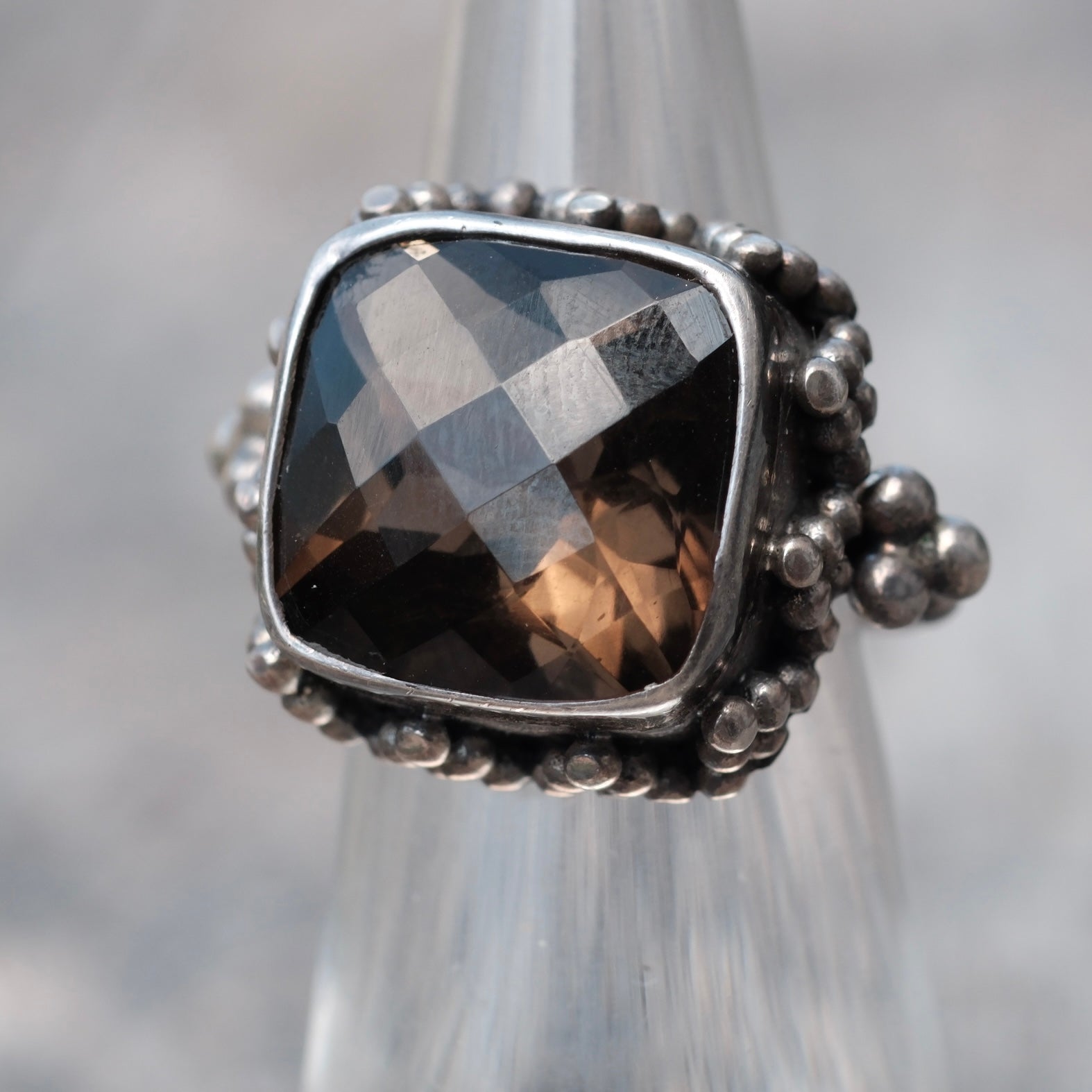 Vintage Sterling Smokey Quartz Ring 3.75