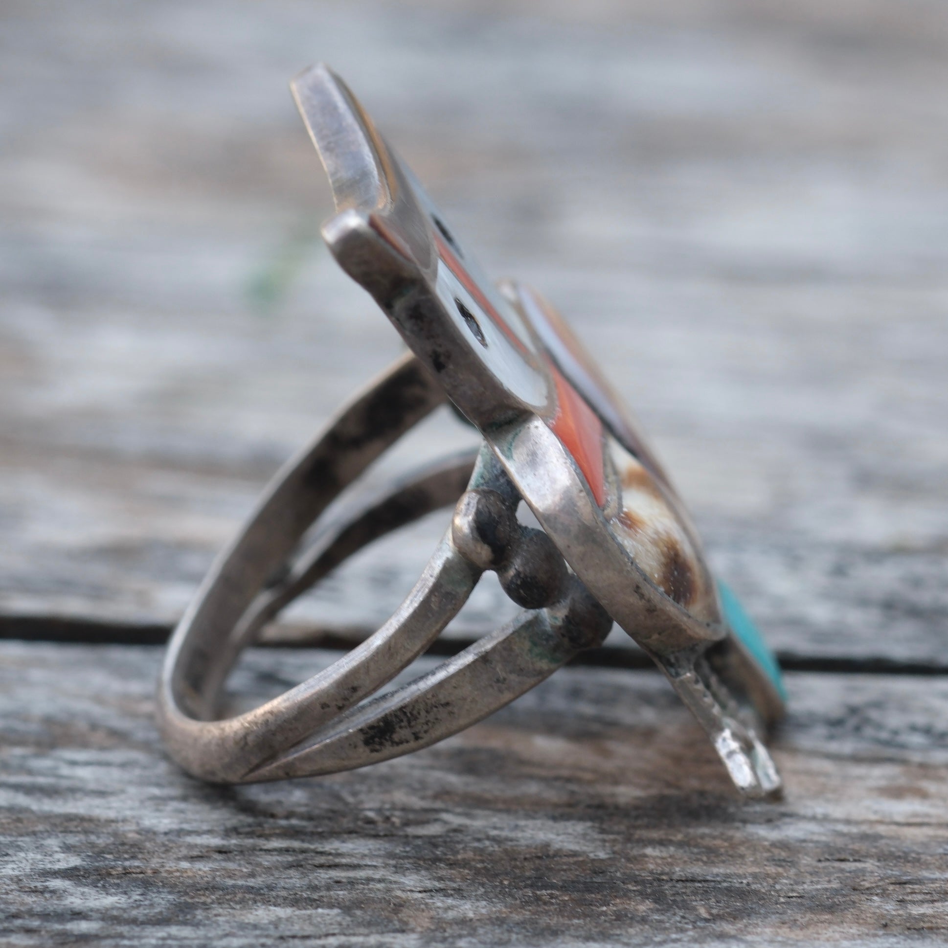 Vintage Sterling Multistone Inlay Owl Ring 7.75