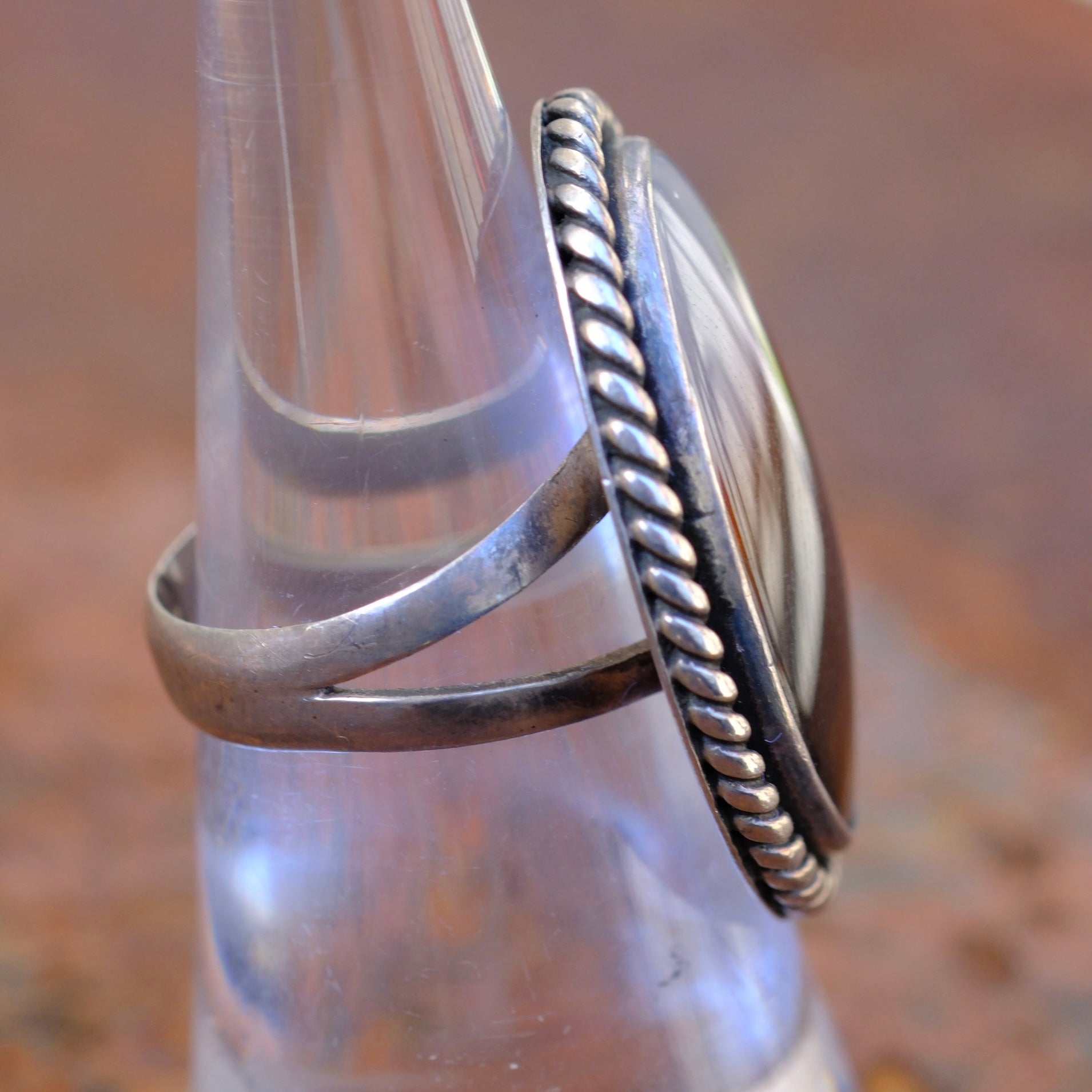 Vintage Sterling Agate Roper Ring 6