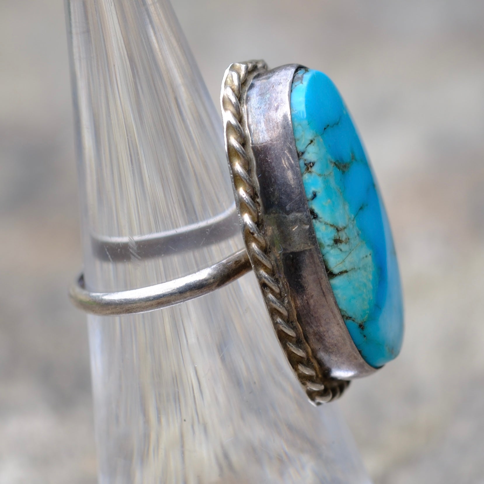 Vintage Sterling Turquoise Roper Ring 4.5