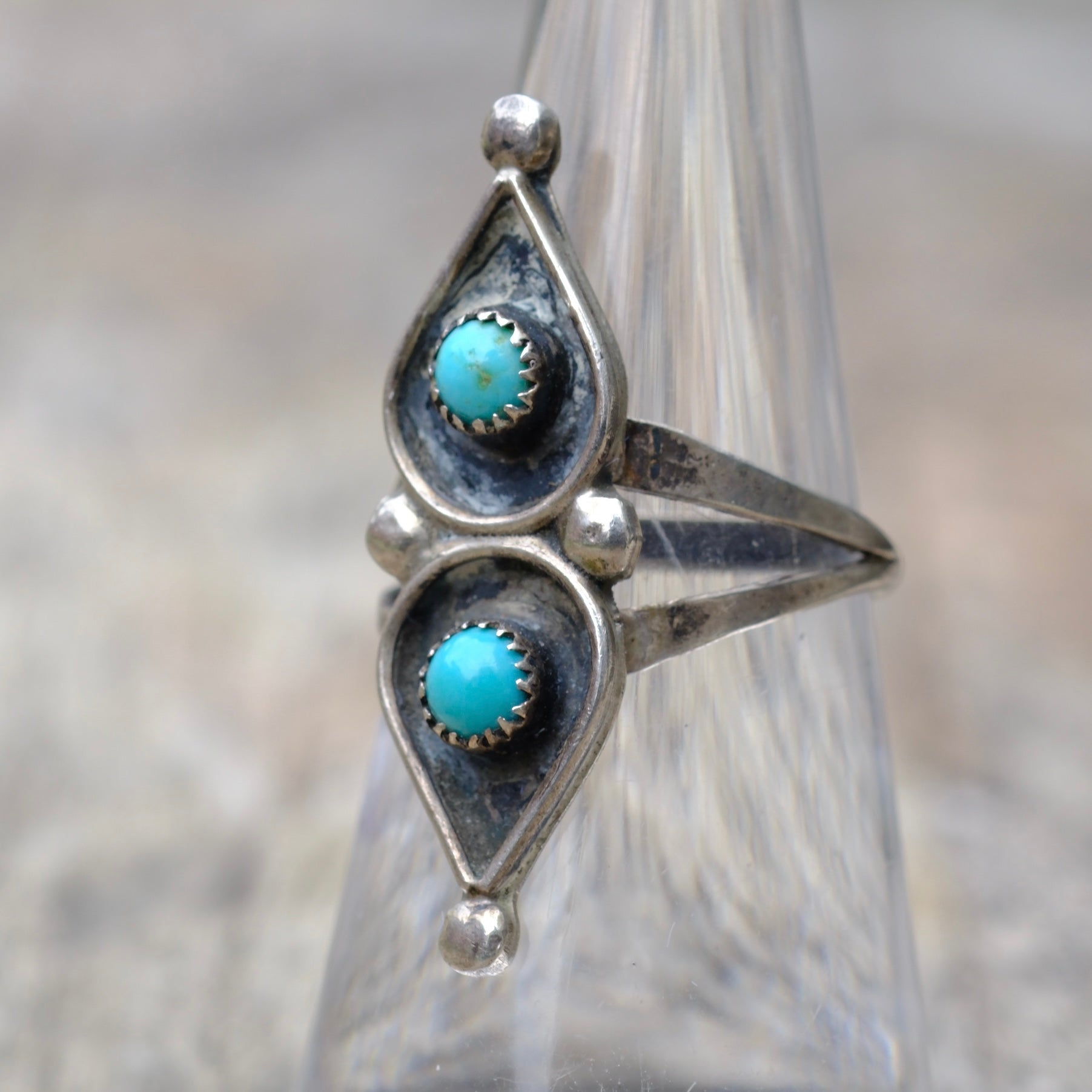 Vintage Sterling 2-Stone Turquoise Ring 6.5