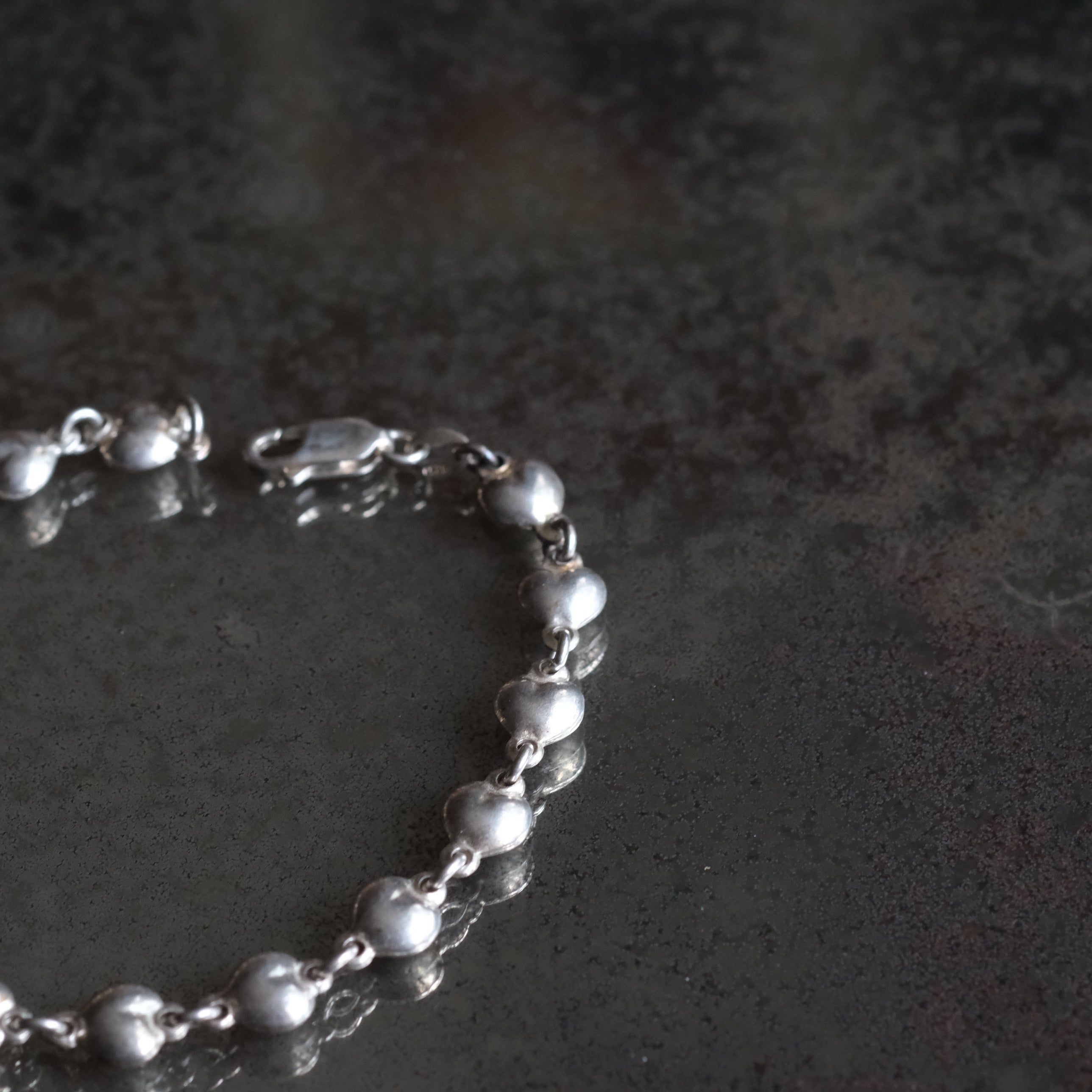 Vintage Sterling Silver Heart Link Bracelet 7.5"
