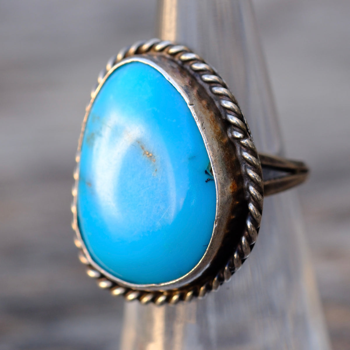 Vintage Sterling Turquoise Roper Ring 5.75