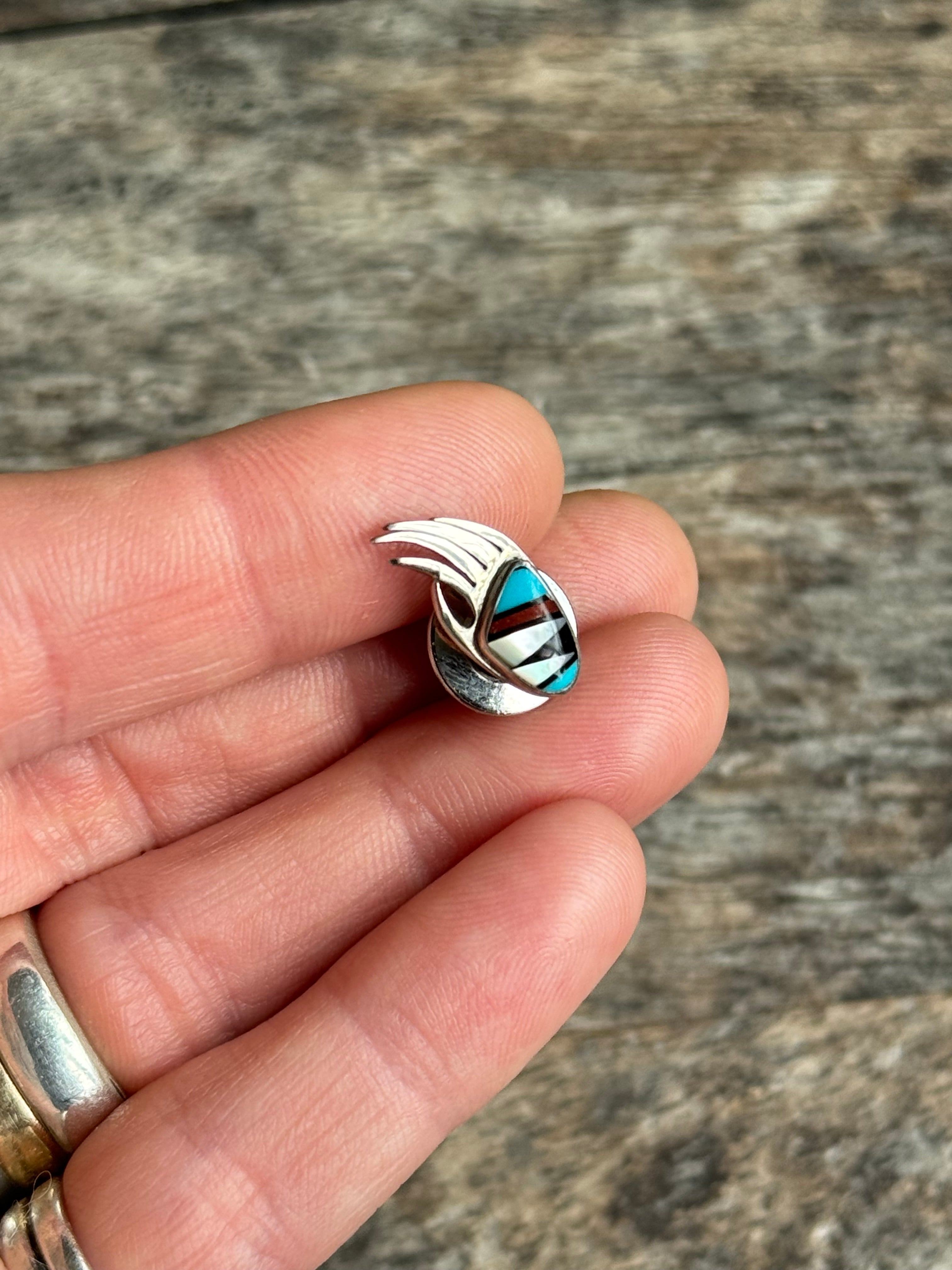 Vintage Sterling Silver Multistone Inlay Paw Pin