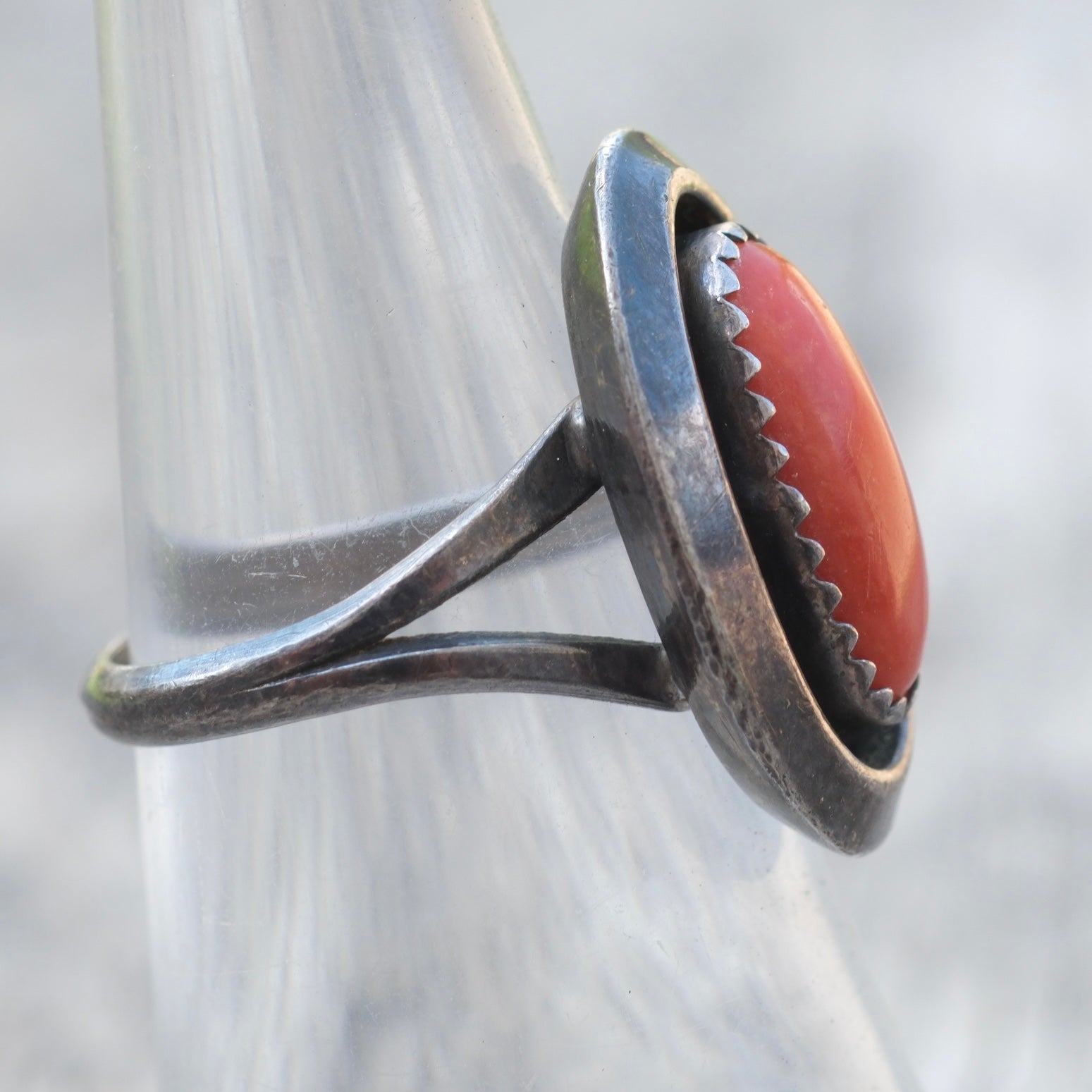 Vintage Sterling Coral Shadowbox Ring 6