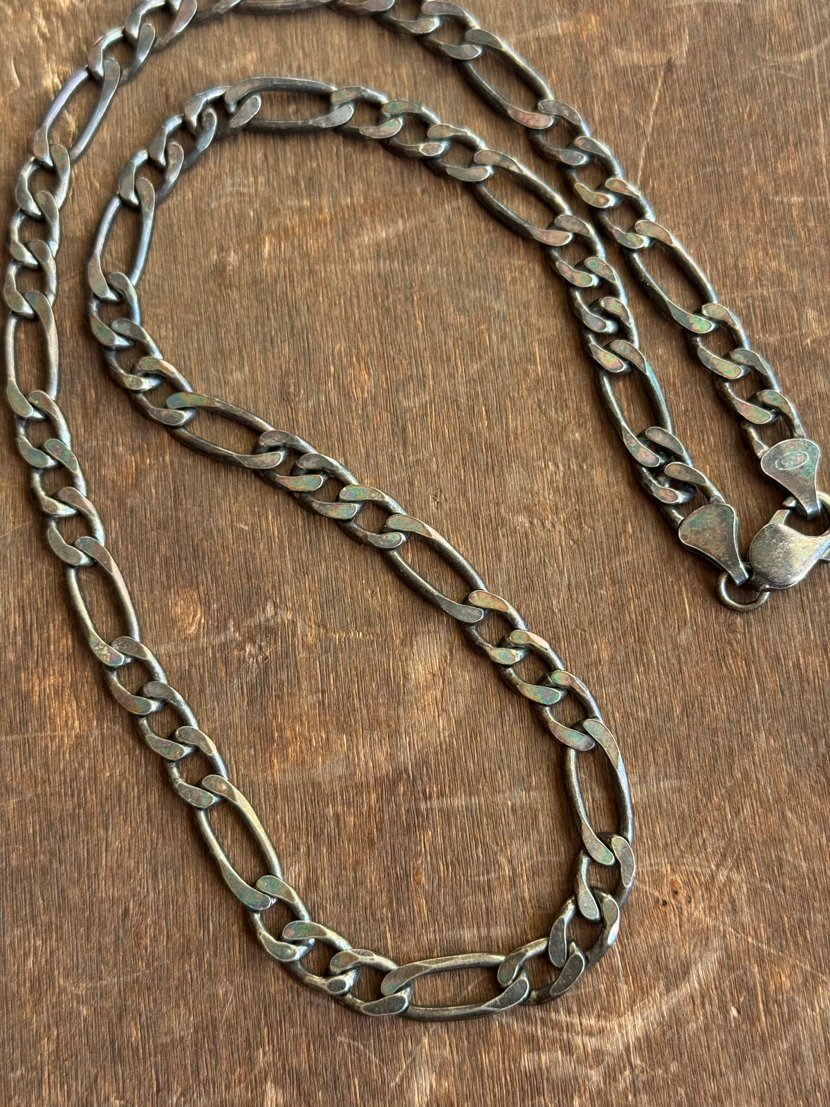 Vintage Sterling Silver 24” Patinaed Figaro Chain
