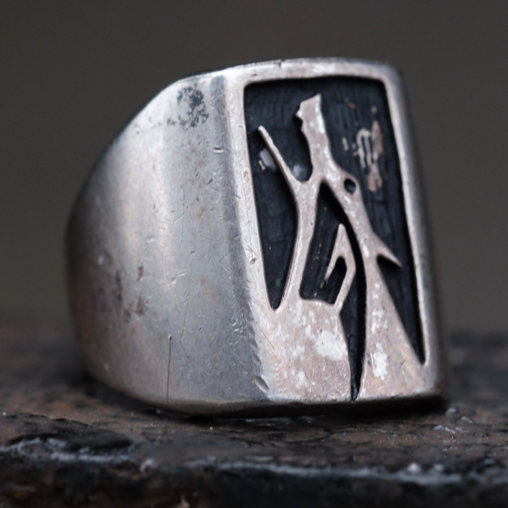 Vintage Sterling howling Wolf Ring 8.75