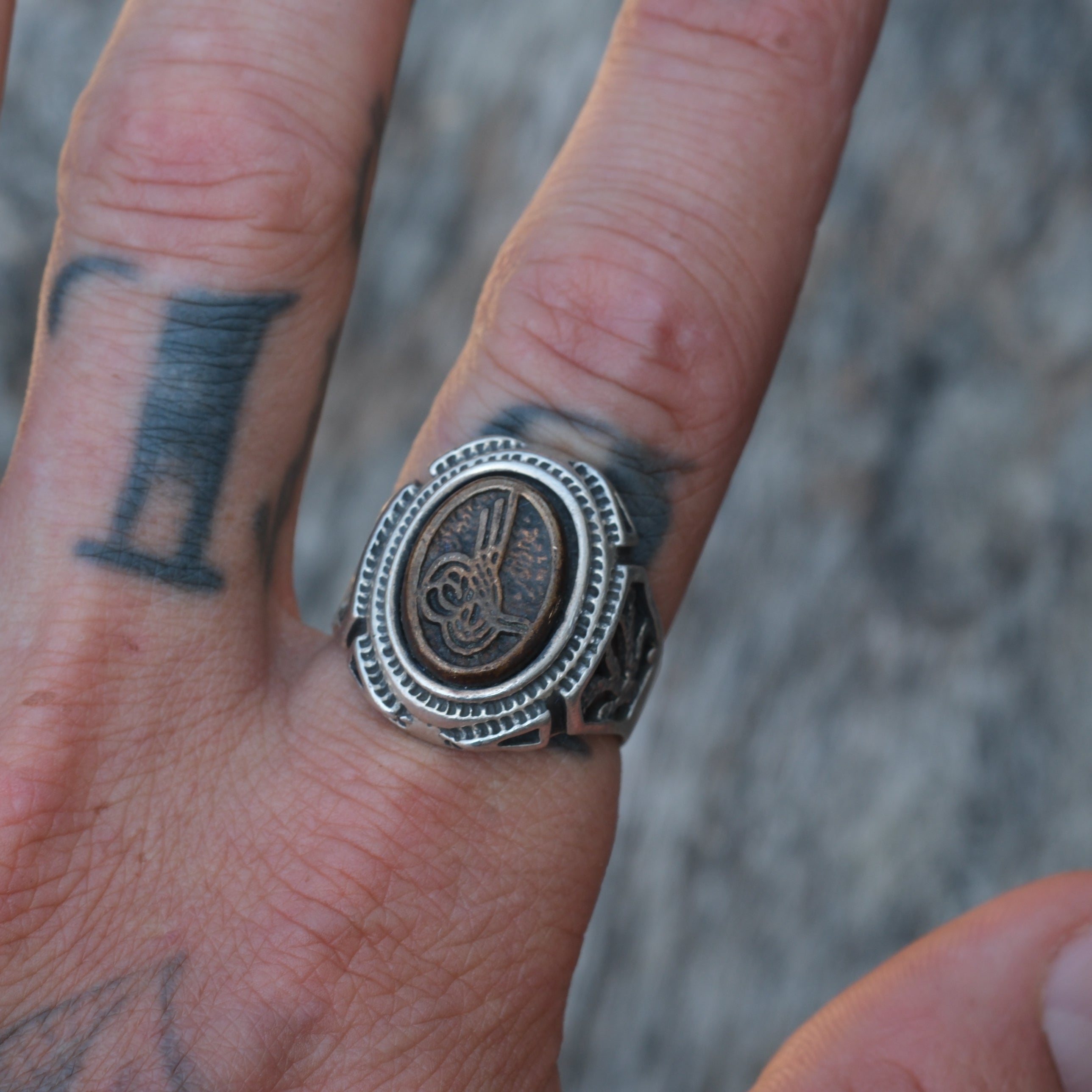 Vintage Sterling and Brass Signet Ring 9.75