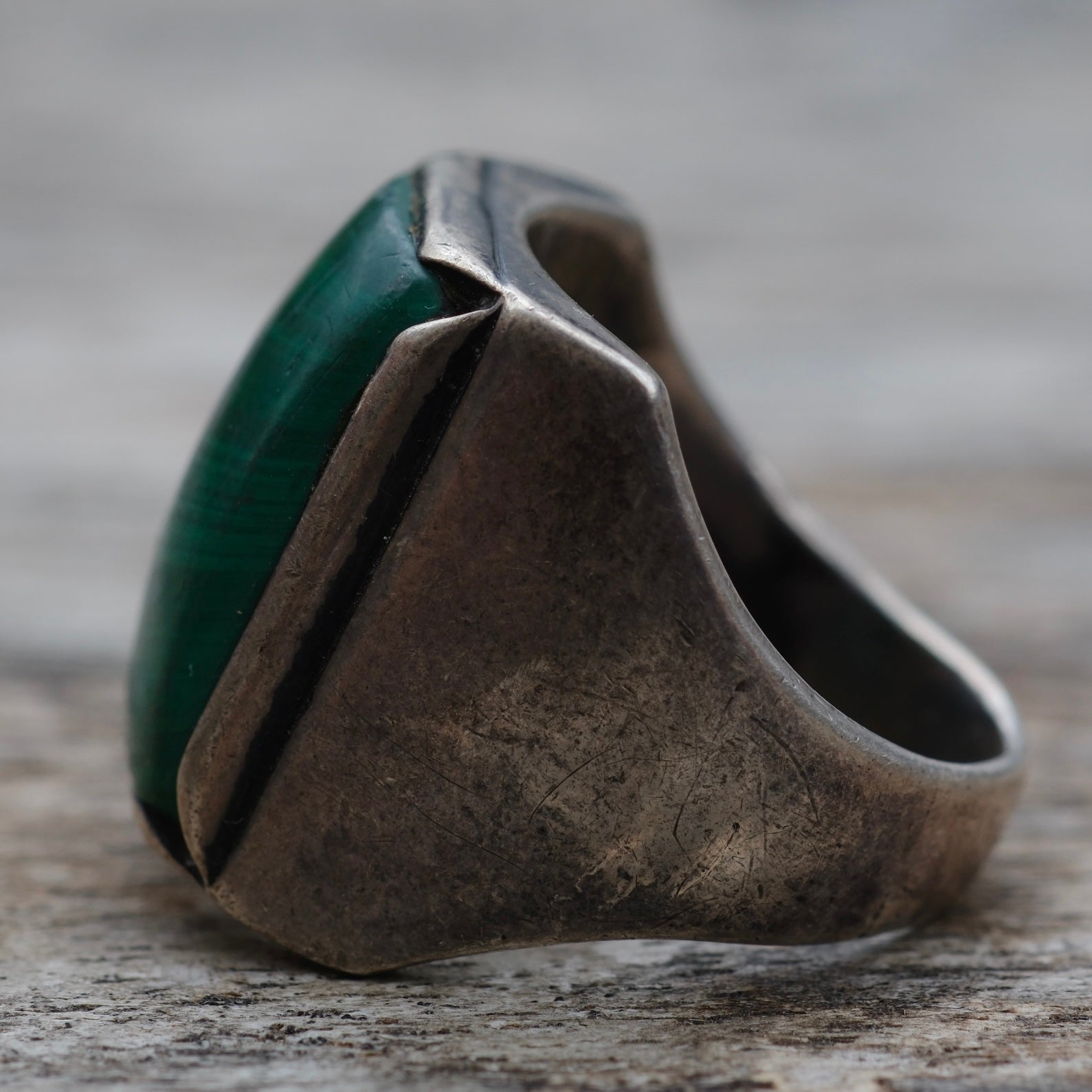 Vintage Sterling Malachite Ring 8.5