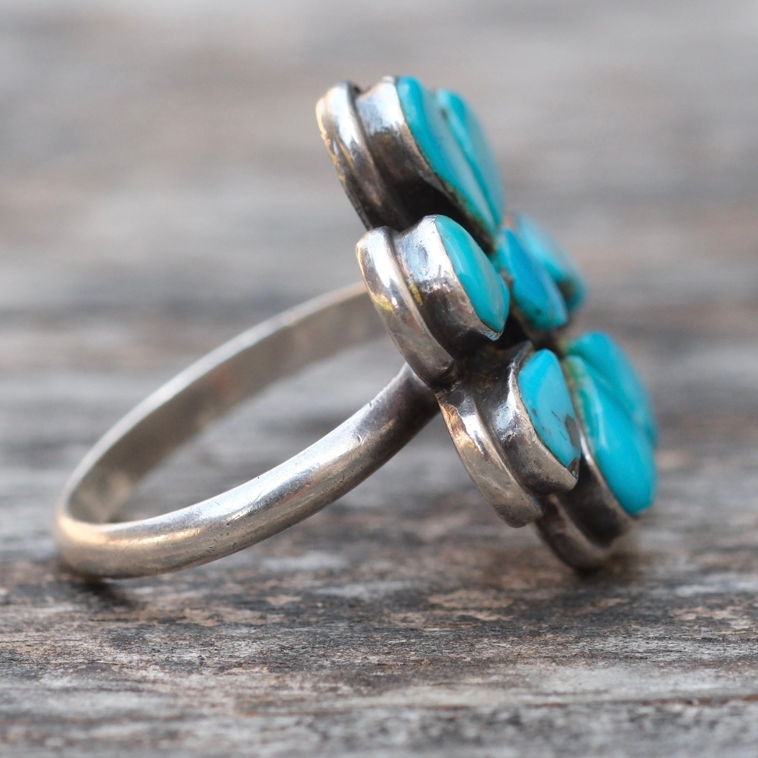 Vintage Sterling Turquoise Cluster Ring 5.75