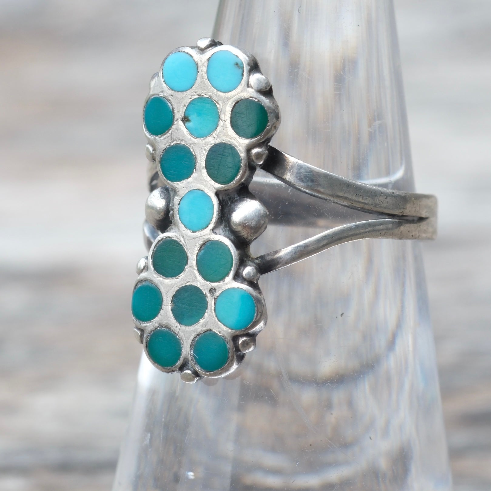Vintage Sterling Zuni Inlay Flower Ring 5.25
