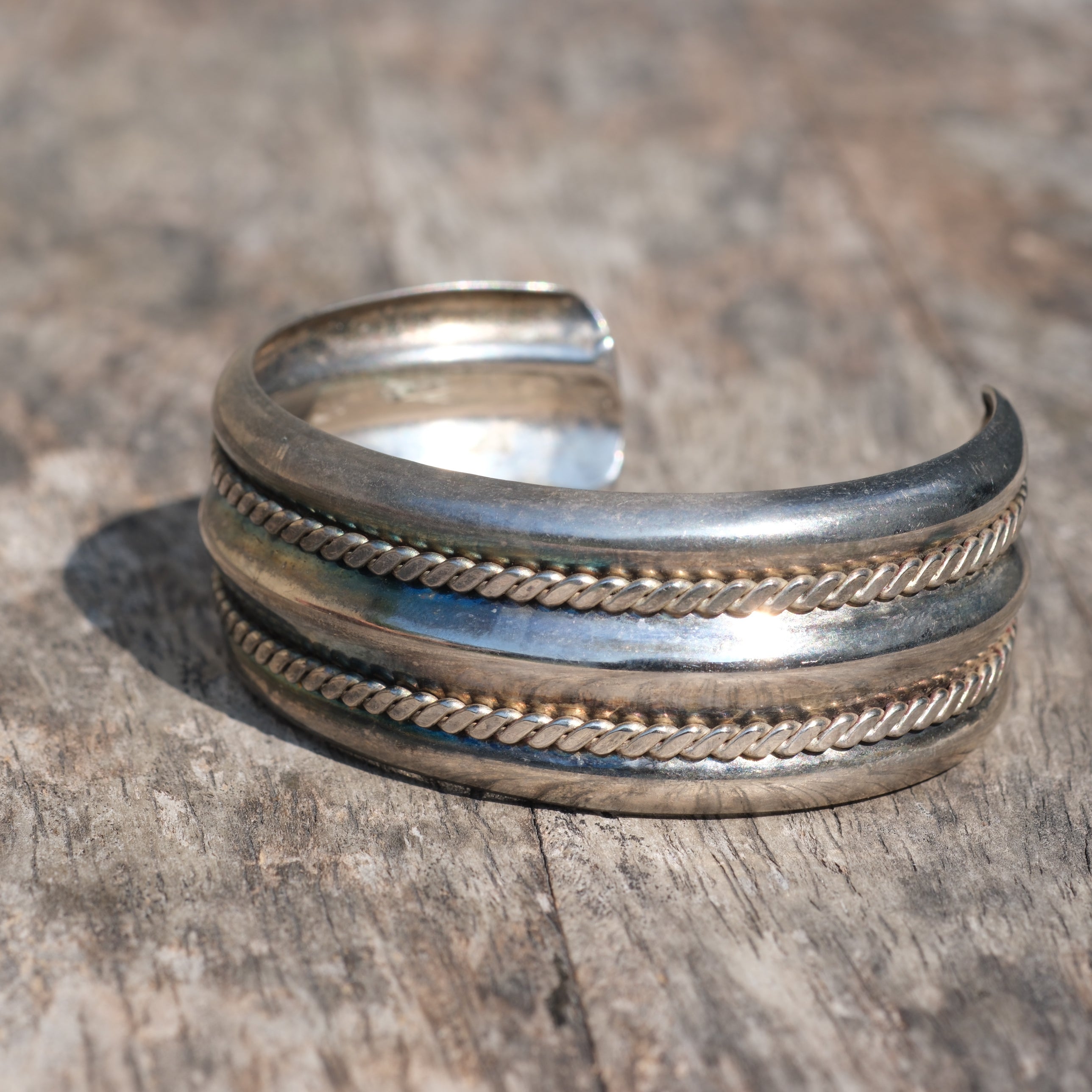 Vintage Sterling Silver Pressed Rope Cuff
