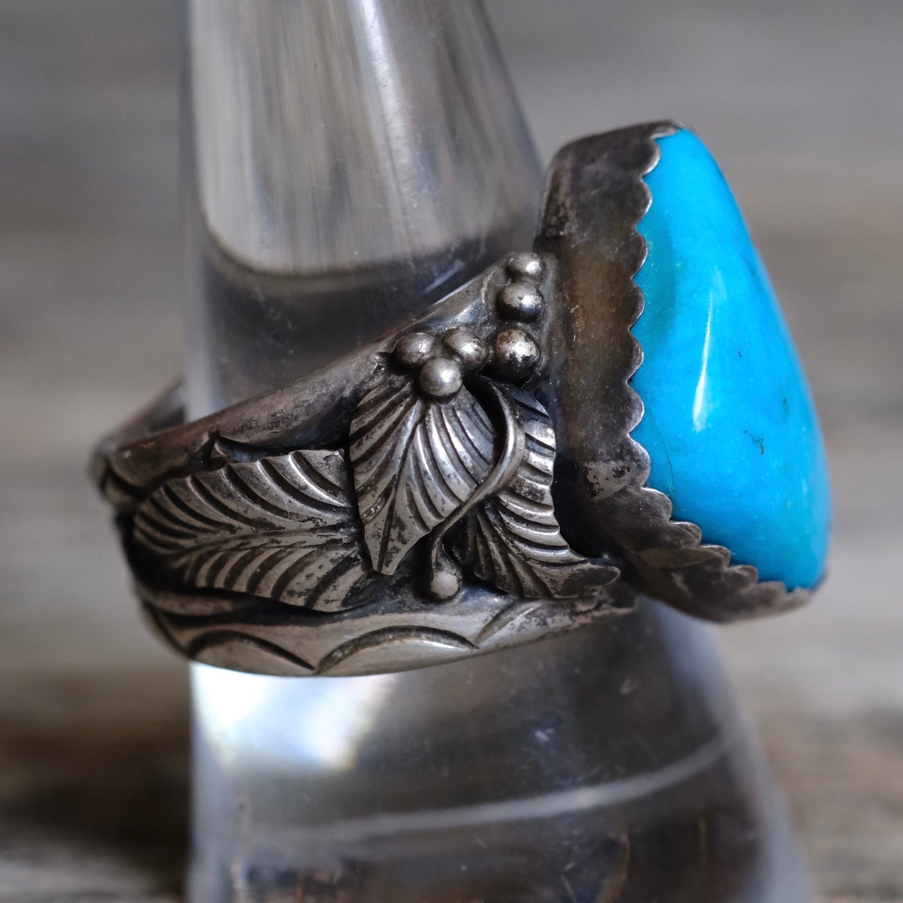 Vintage Sterling Turquoise Feather Ring 10.25