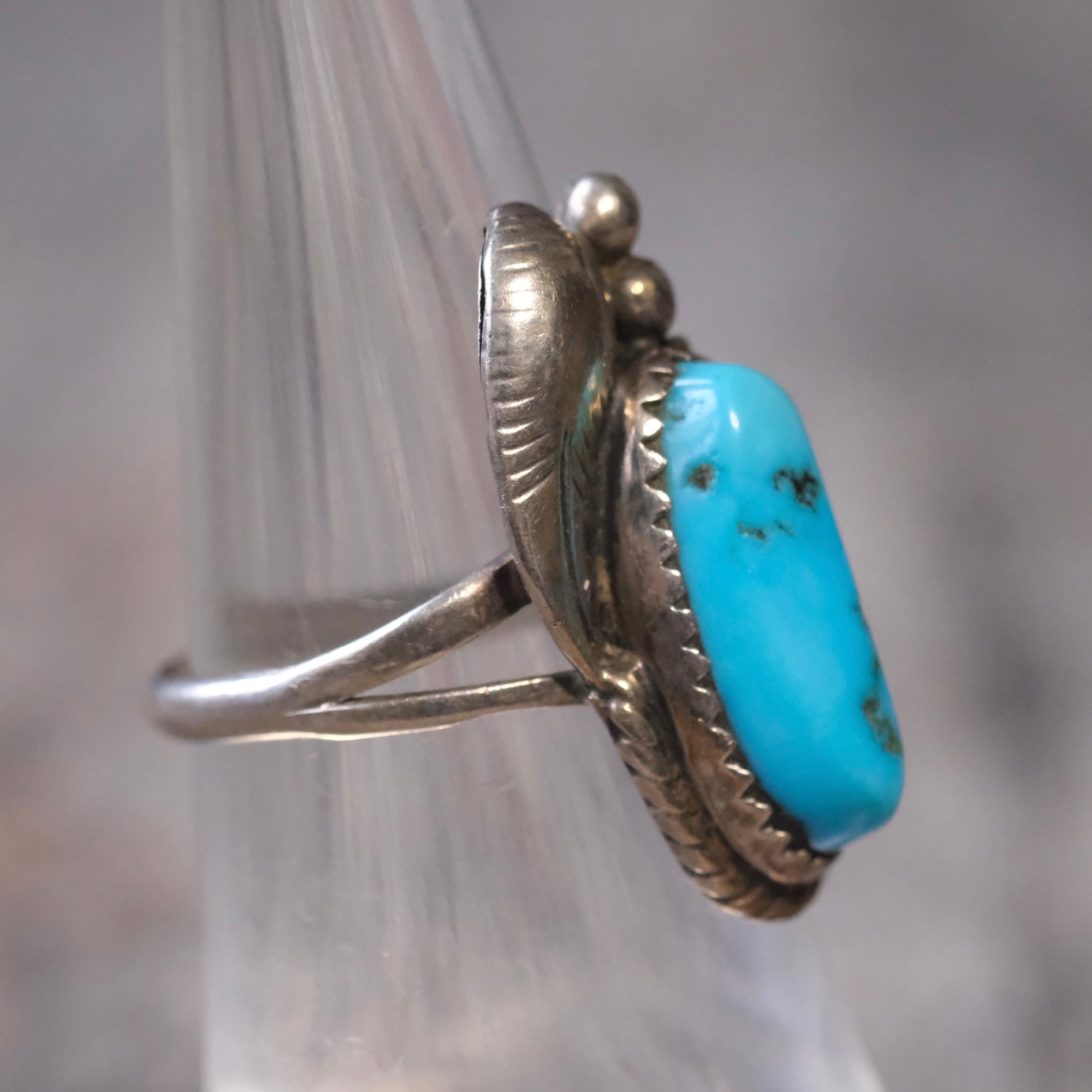 Vintage Sterling Turquoise Feather Ring 5.75