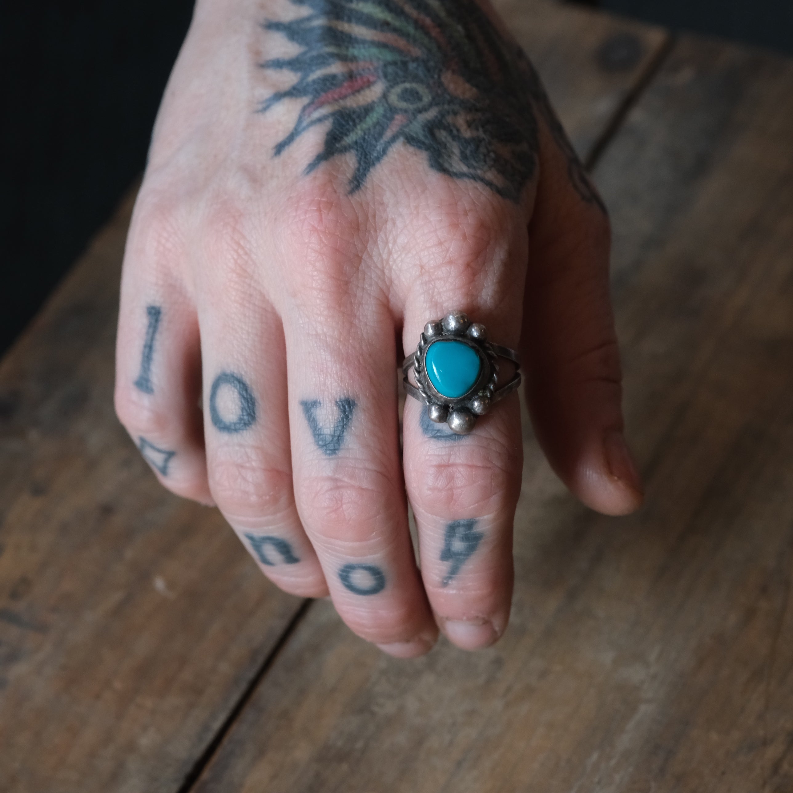 Vintage Sterling Turquoise Roper Ring 7.5