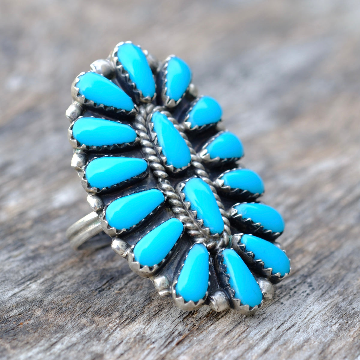 Vintage Sterling Turquoise Cluster Ring 7