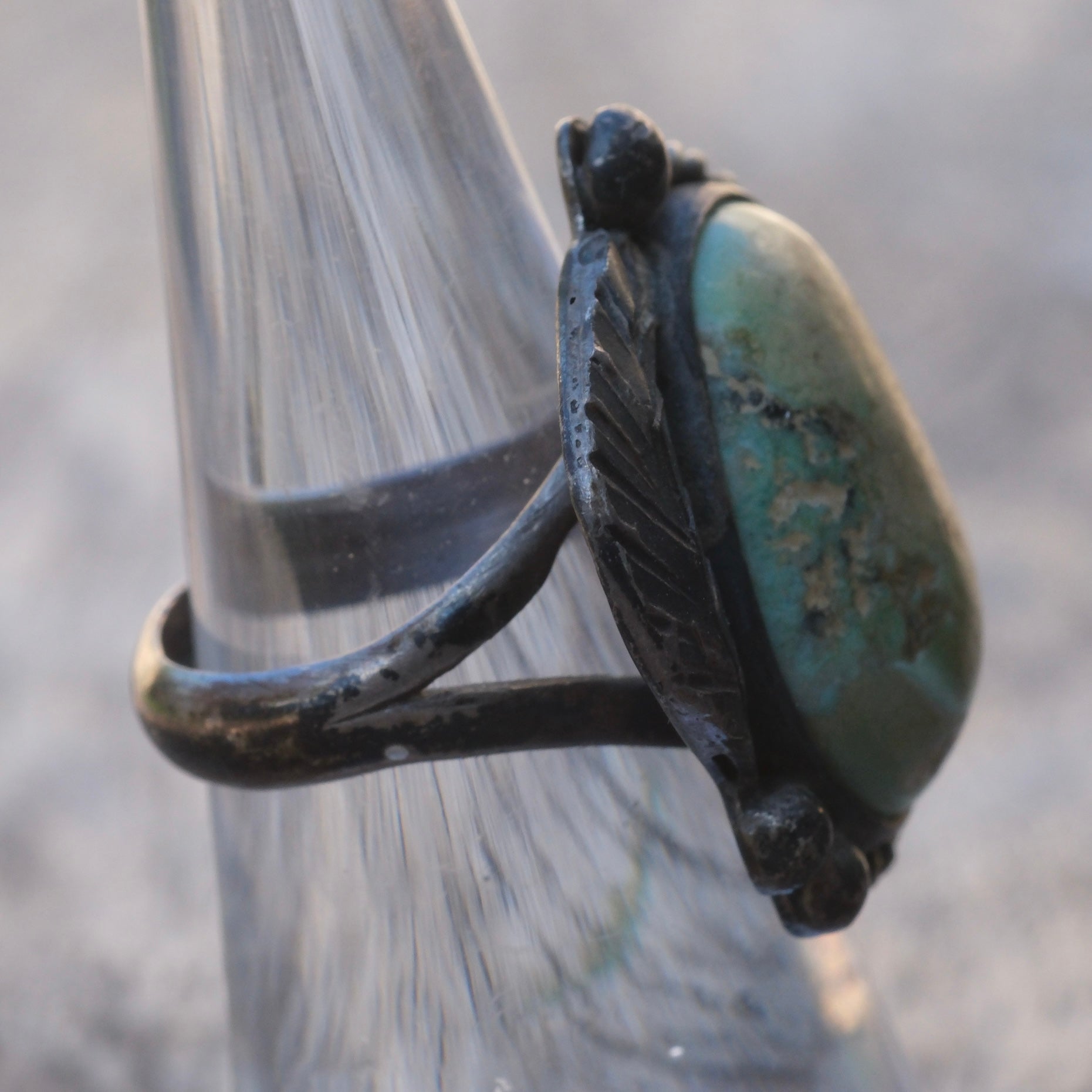 Vintage Sterling Turquoise Feather Ring 6