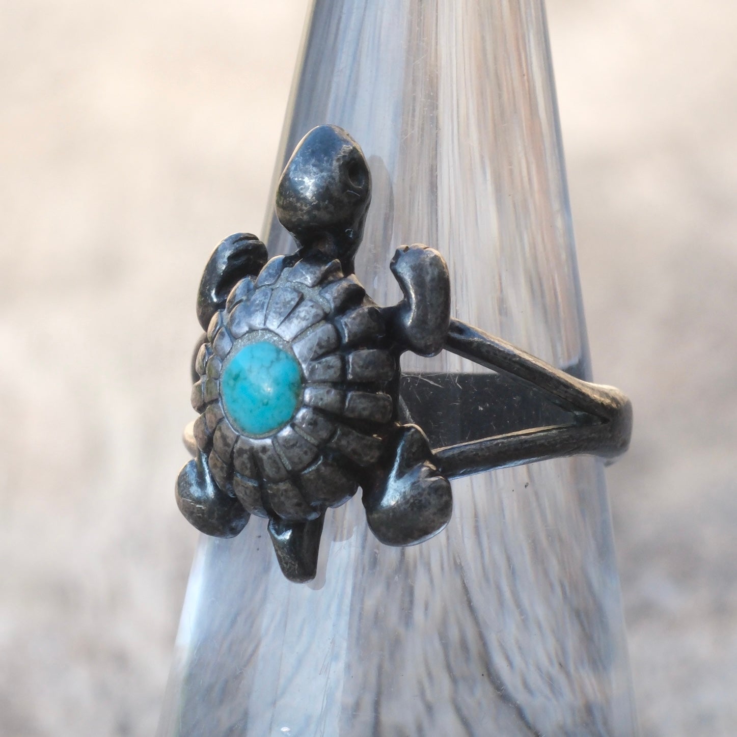 Vintage Sterling Turquoise Turtle Ring 6.25