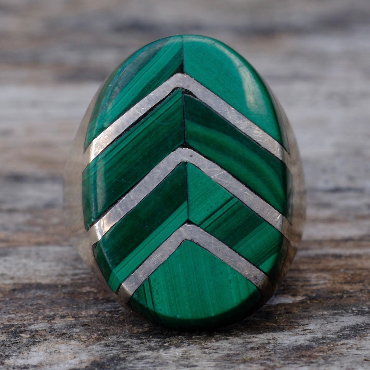 Vintage Sterling Malachite Inlay Ring 10