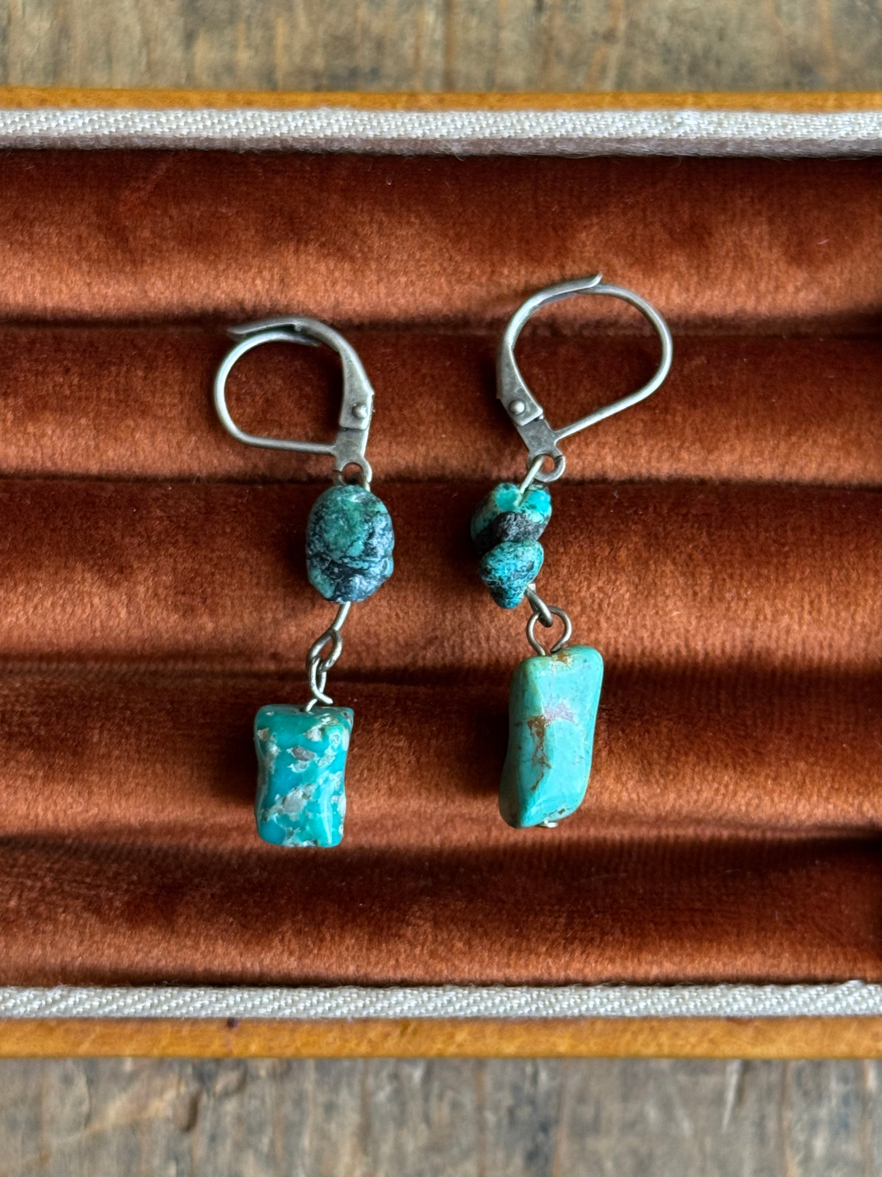 Vintage Sterling Silver Raw Turquoise Earrings