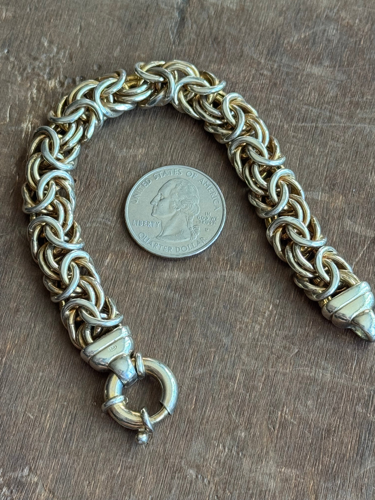 Vintage Sterling Silver 7.75” Gold-Tone Byzantine Chain Bracelet