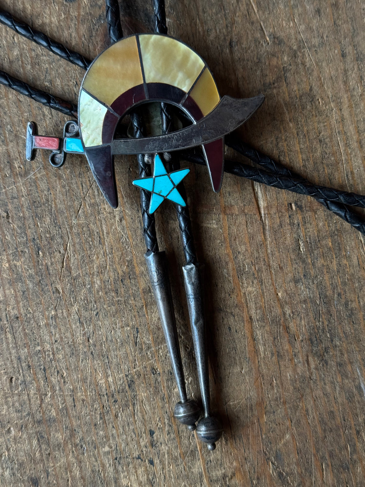 Vintage Sterling Silver Multistone Inlay Shriners Bolo