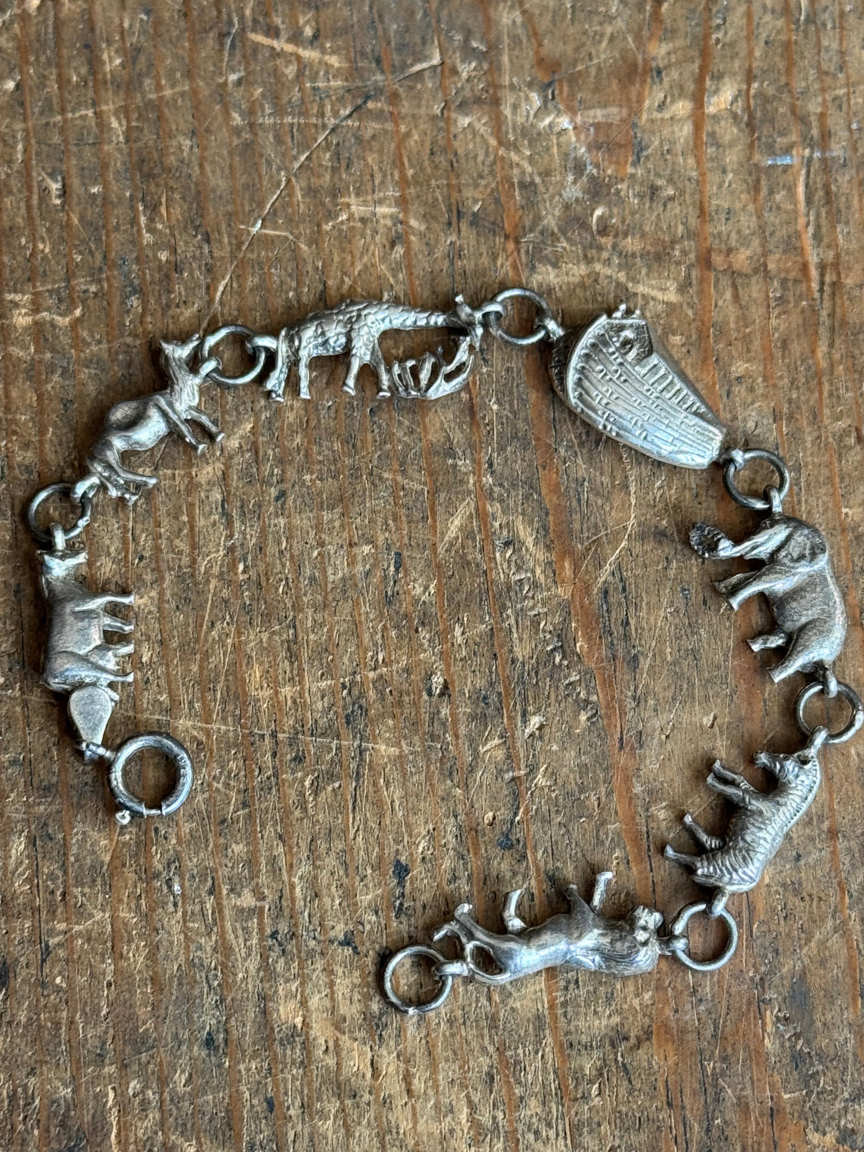Vintage Sterling Silver 7.5” Noah’s Ark Animal Link Bracelet