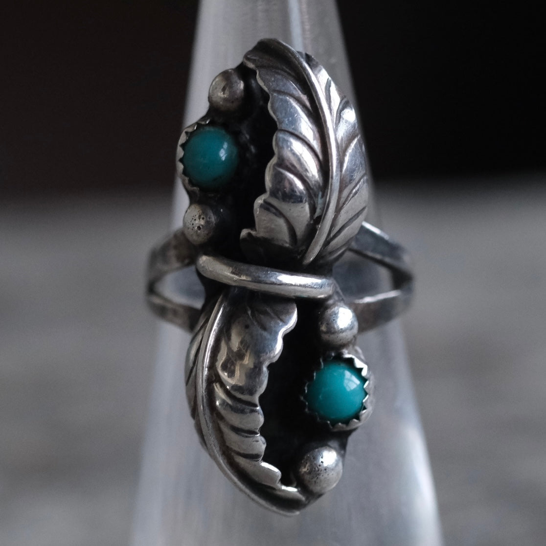 Vintage Sterling Double Turquoise Feather Ring 4