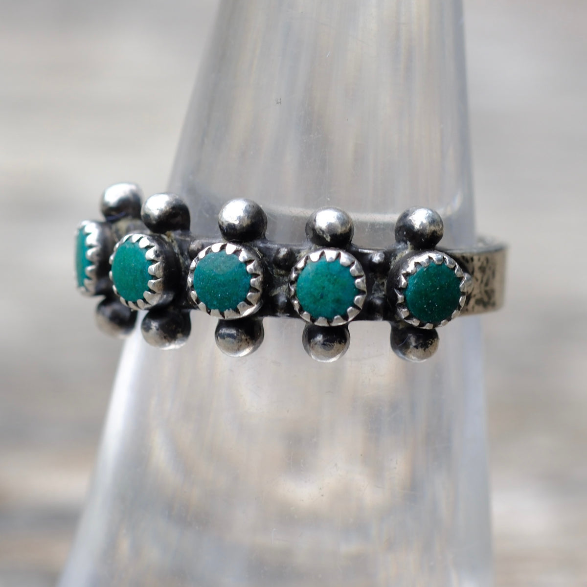 Vintage Sterling Snake Eye Turquoise Band Ring 6.25