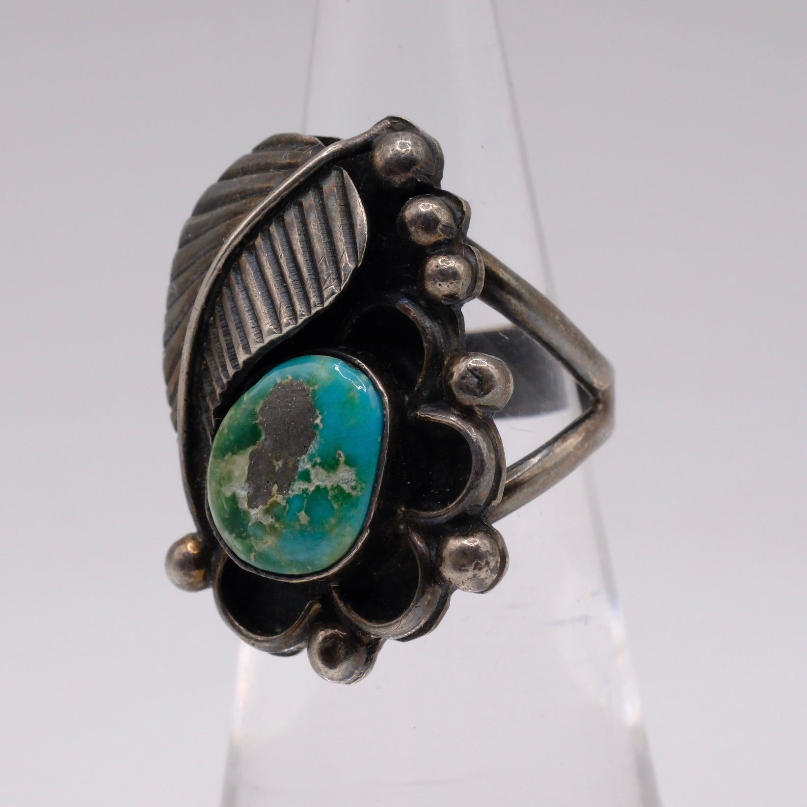 Vintage Sterling Turquoise Feather Ring 4.25