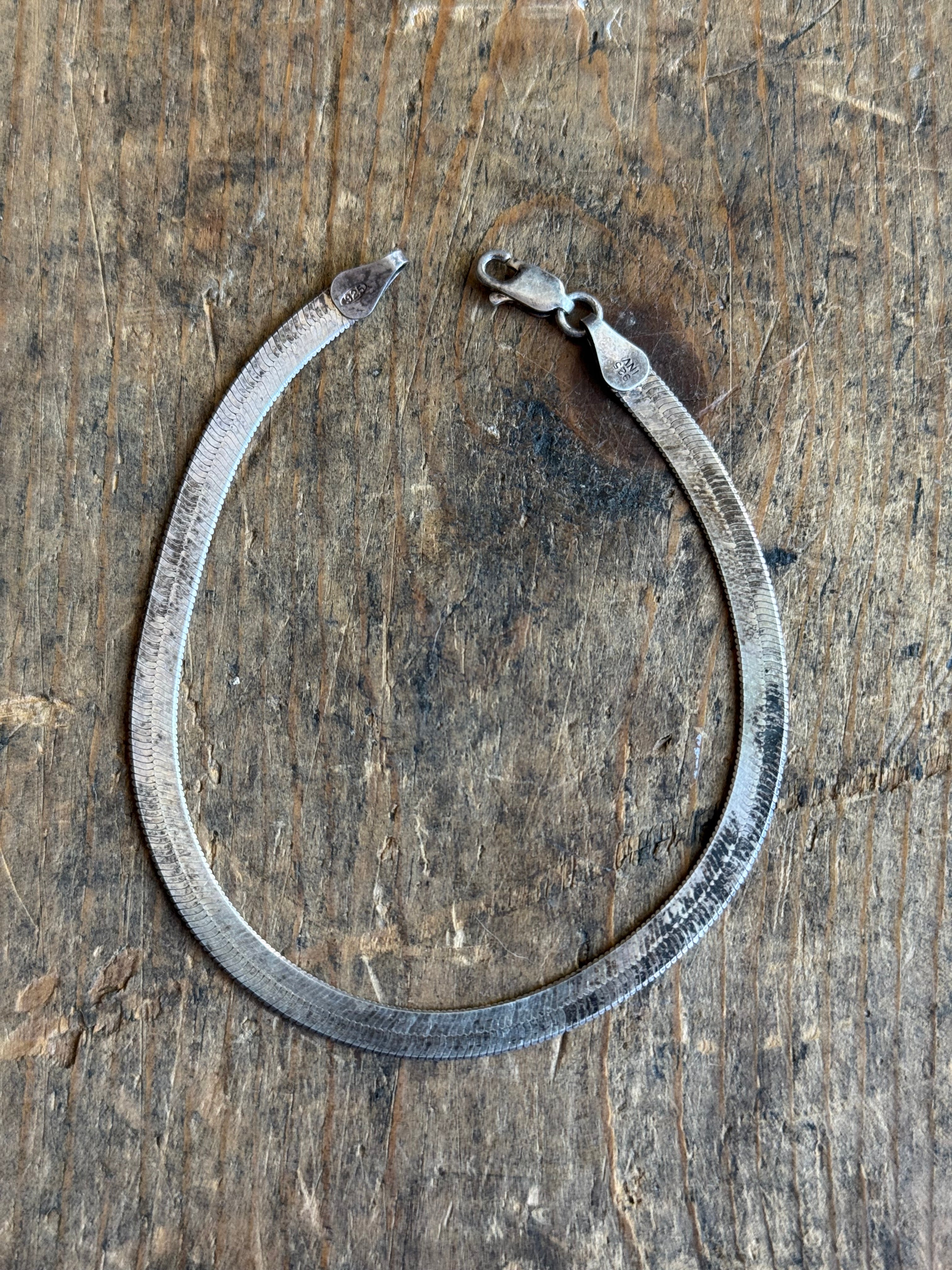 Vintage Sterling Silver Herringbone Chain Bracelet 7.5"