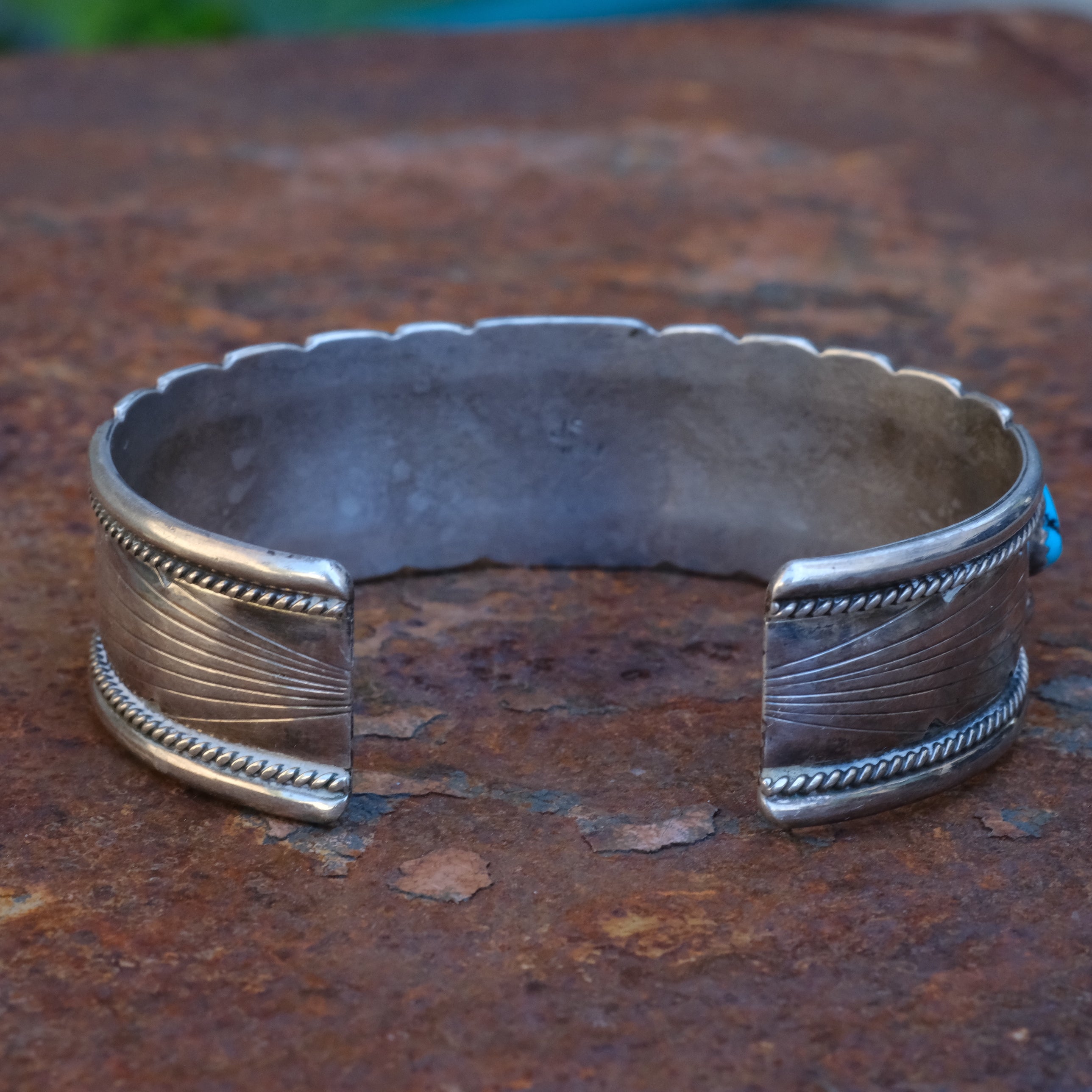 Large Vintage Sterling Turquoise and Coral Cuff Bracelet