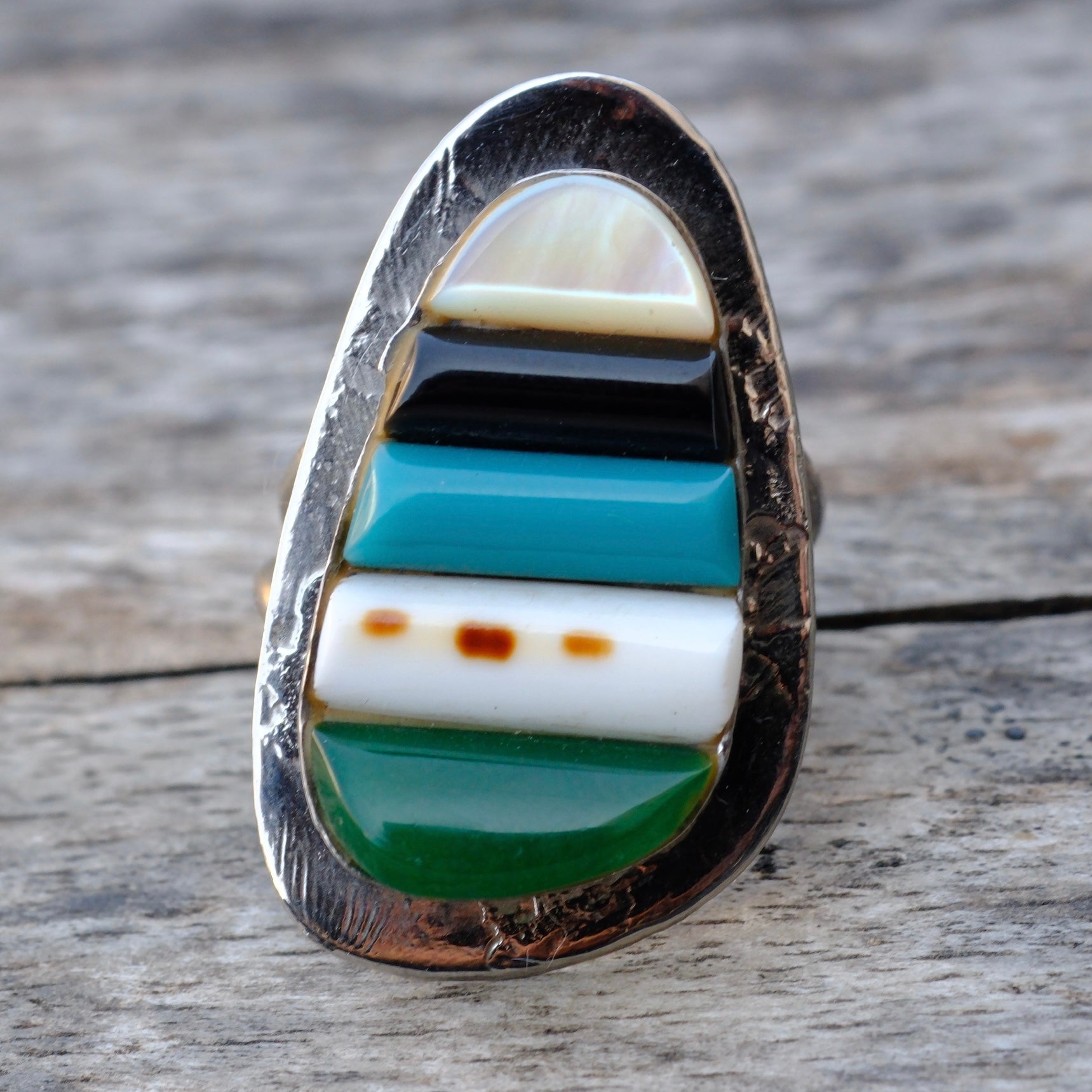 Vintage Sterling Multistone Inlay Ring 5