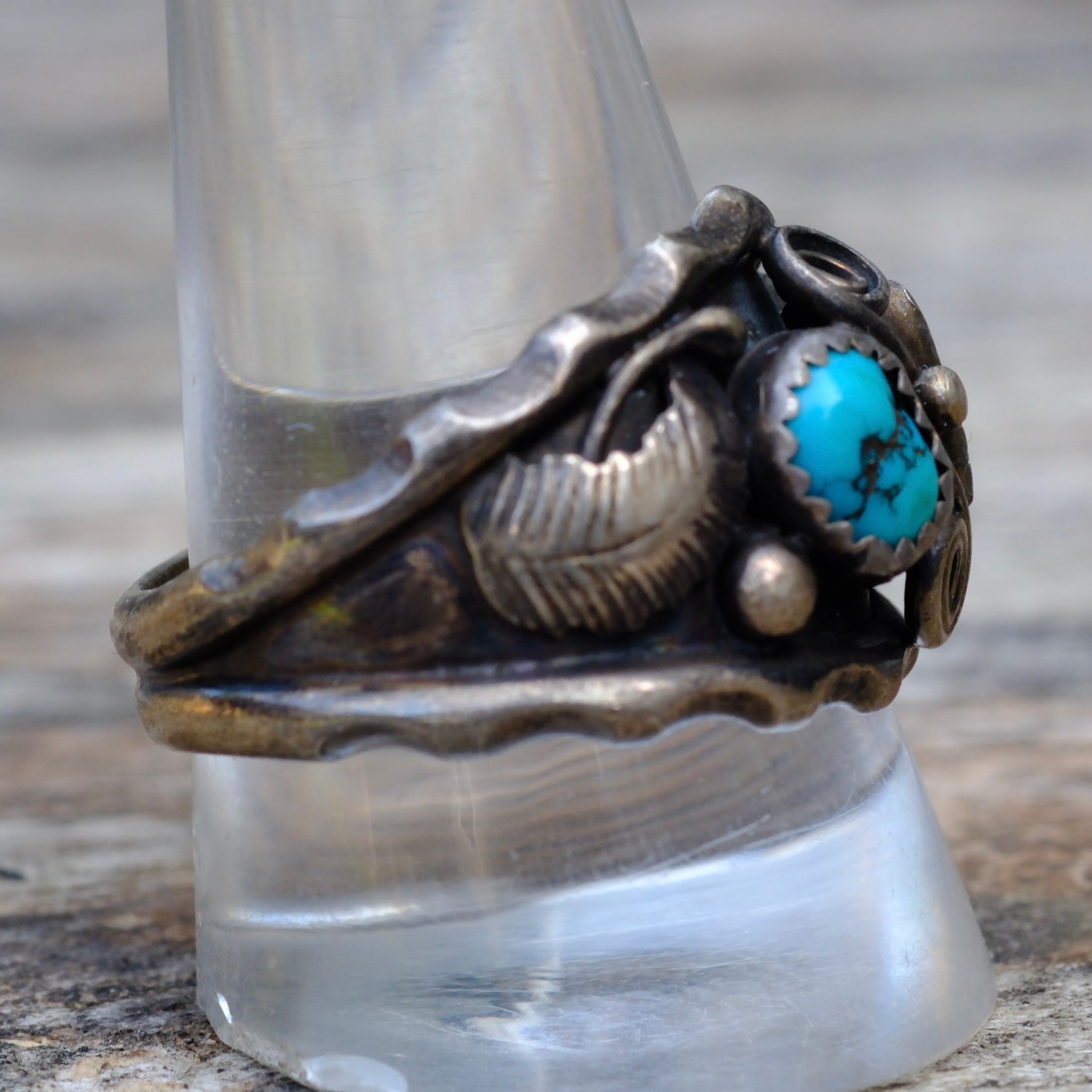 Vintage Sterling Turquoise and Coral Feather Band 12