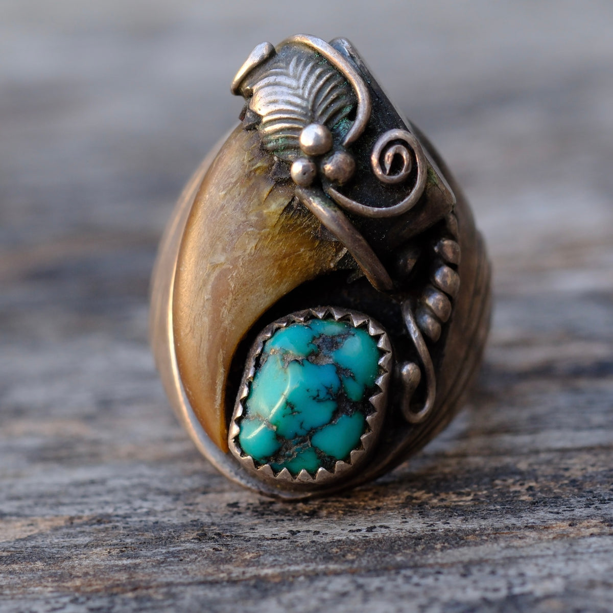 Vintage Sterling Turquoise Claw Ring 9.75