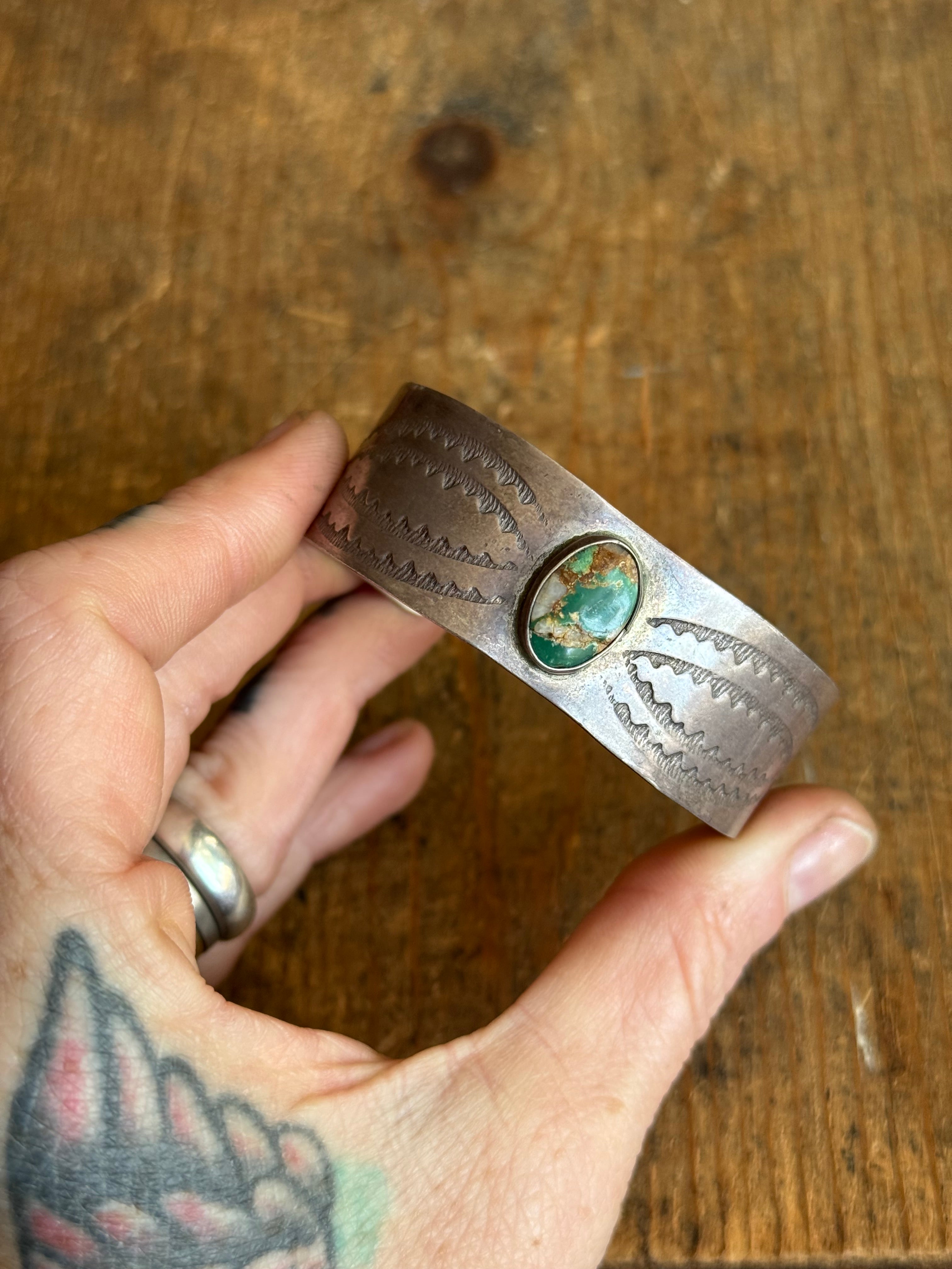 Vintage Sterling Silver Stamped Turquoise Cuff