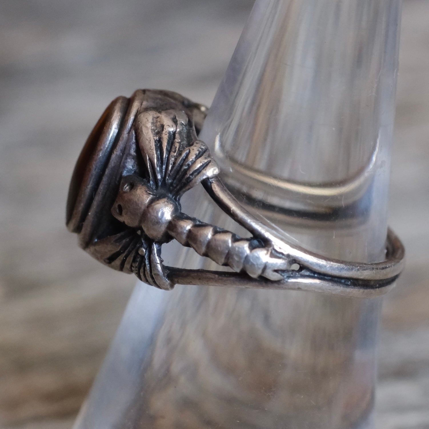 Vintage Sterling Tigers Eye Dragon Fly Ring 6.75