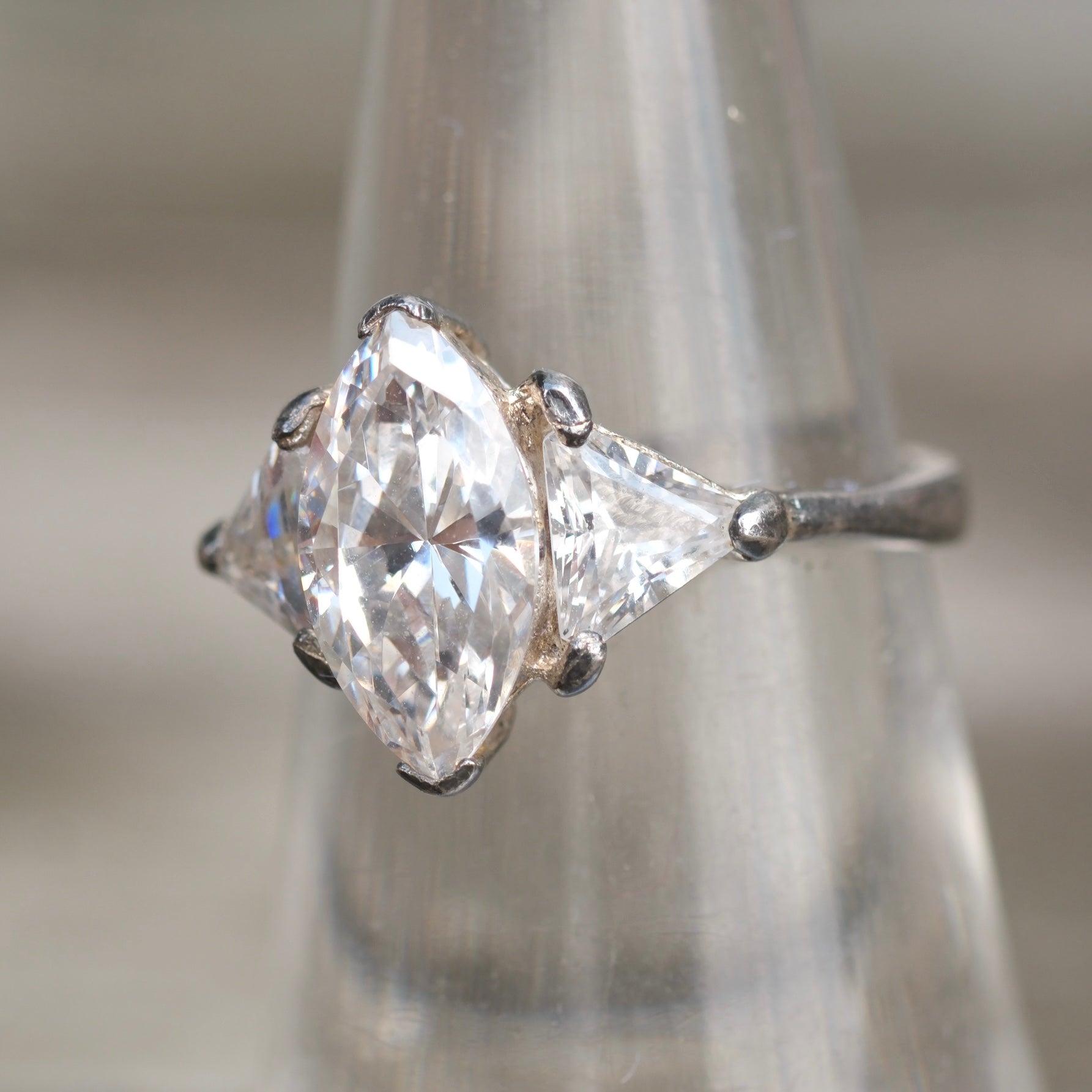 Vintage Sterling CZ Cocktail Ring 6