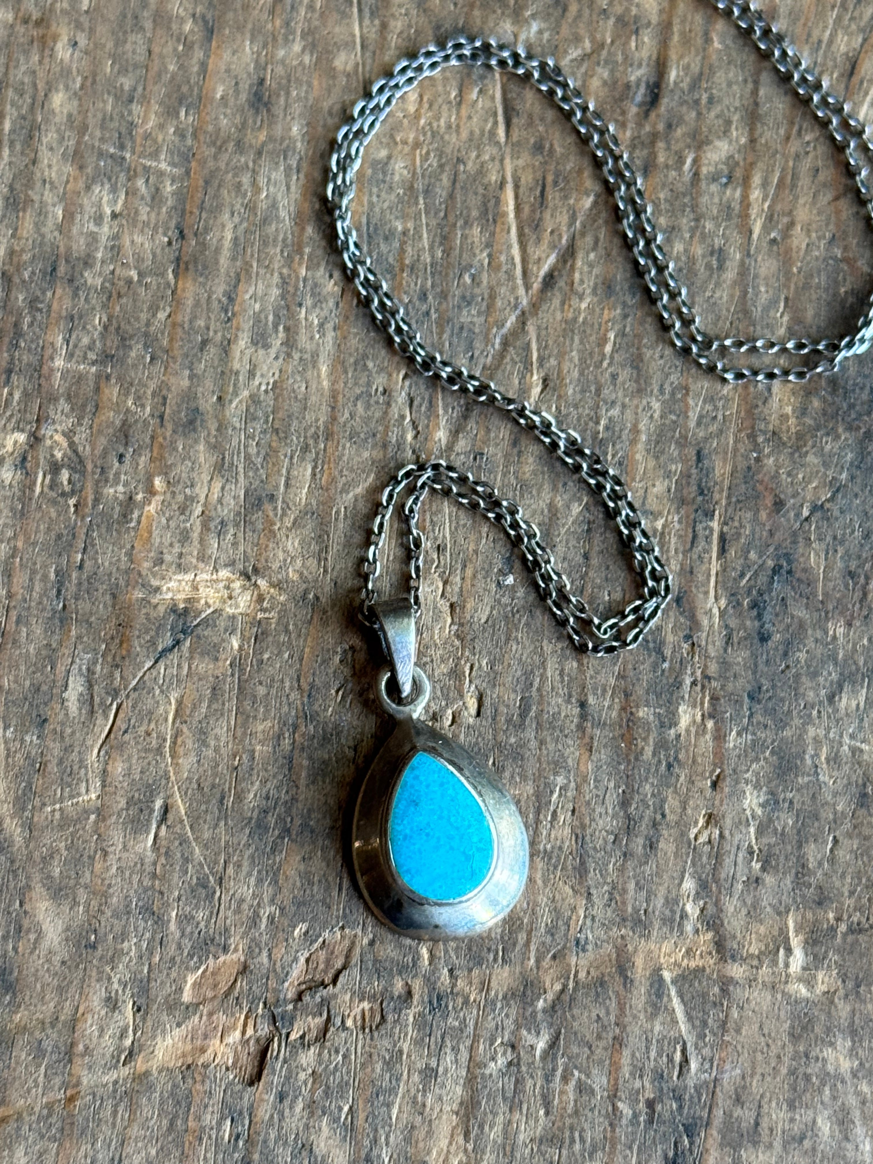 Vintage Sterling Silver Turquoise Teardrop Necklace