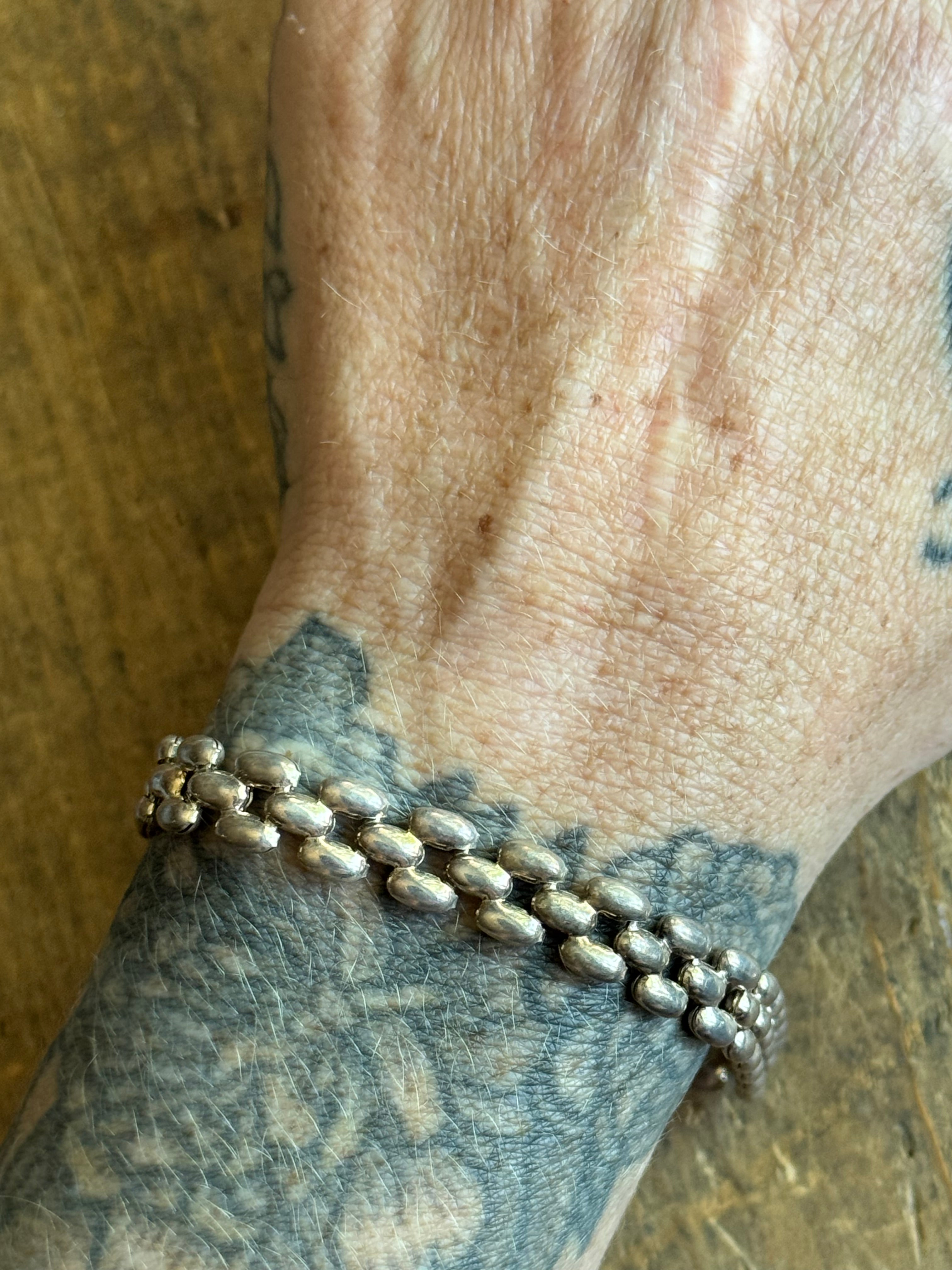 Vintage Sterling Silver Panther Link Chain Bracelet 7.5"