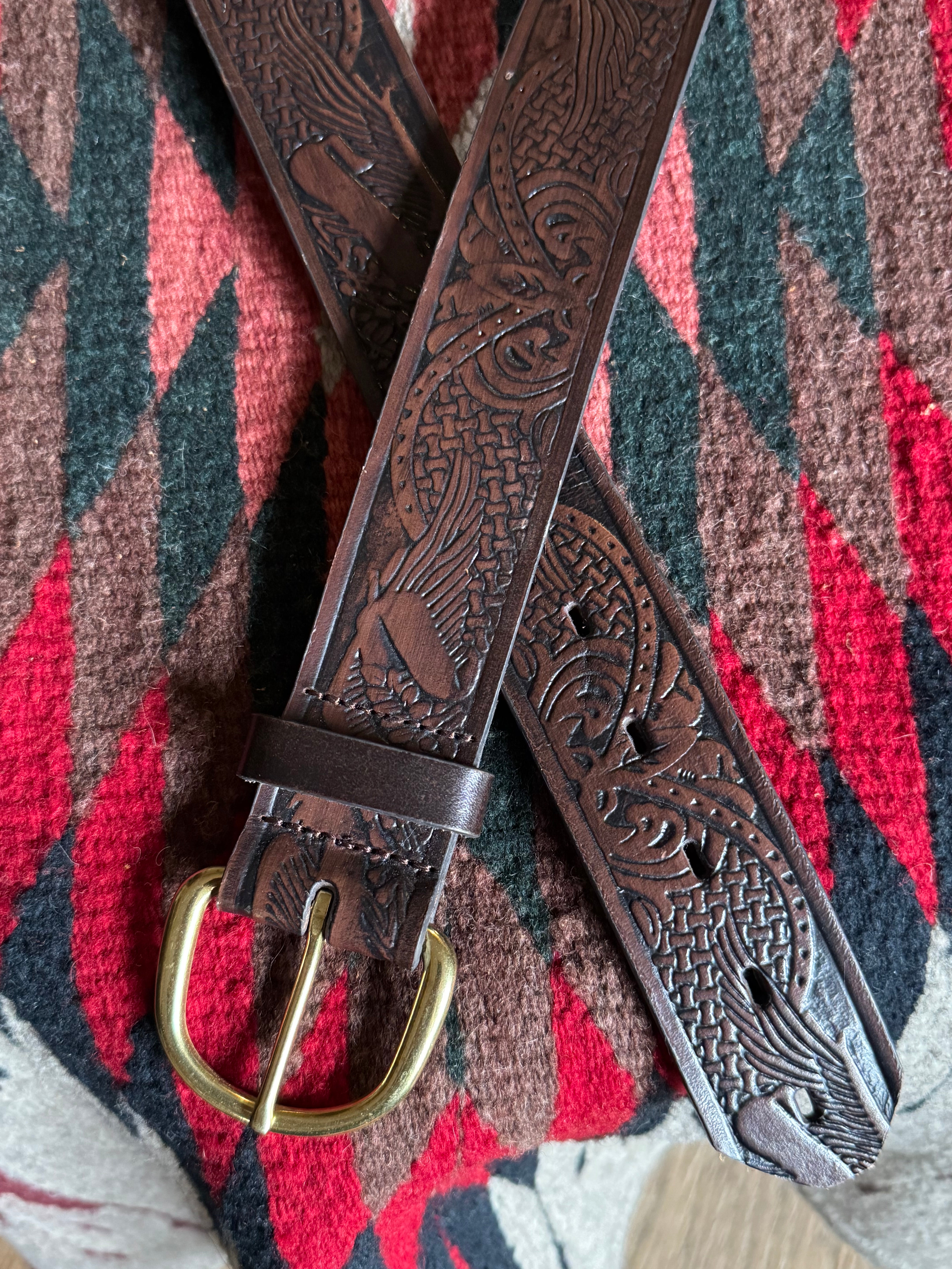 Vintage Dark Brown Leather Eagle Belt- Wrangler Brand