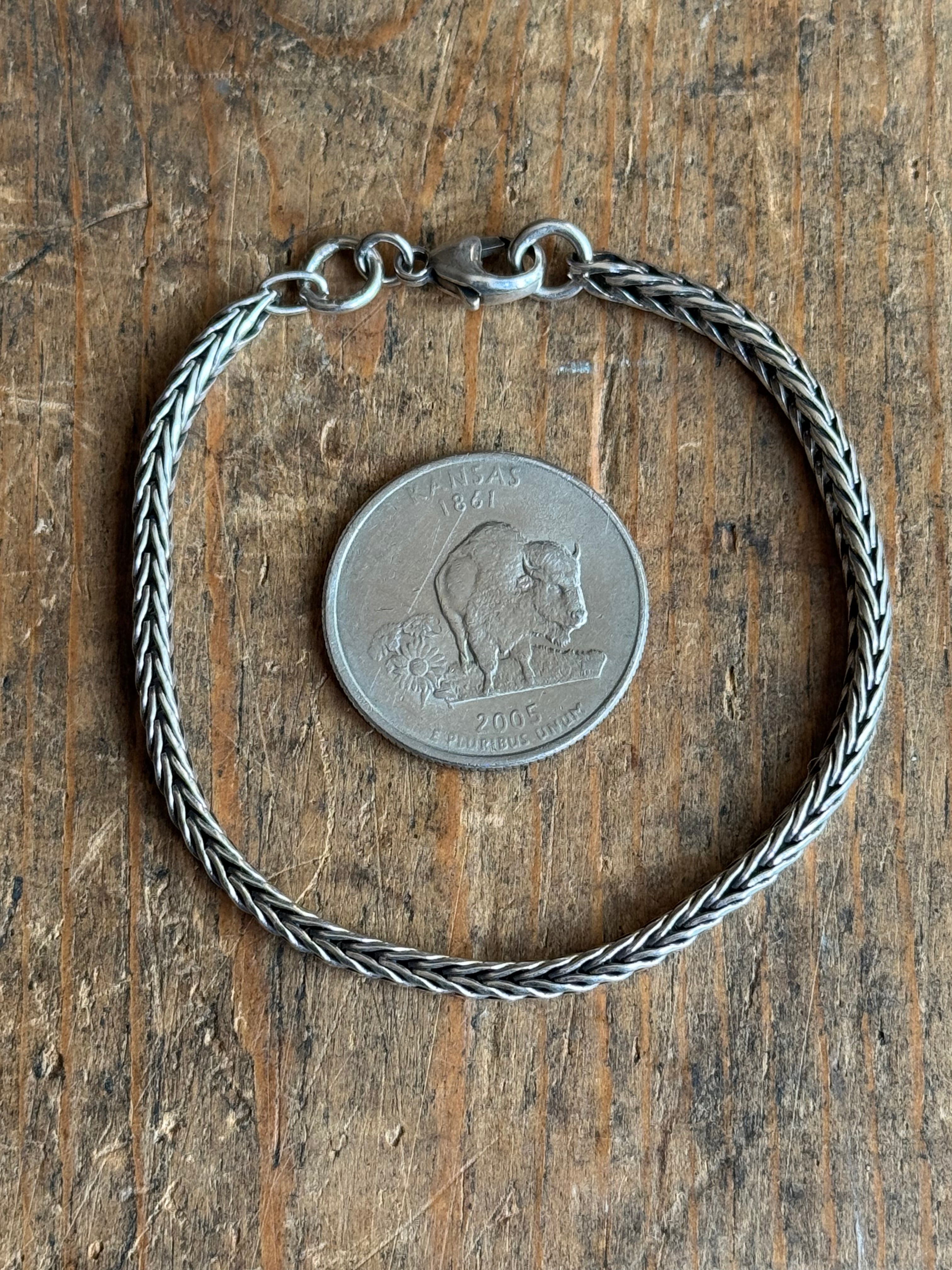 Vintage Sterling Silver 6.75” Square Foxtail Chain Bracelet