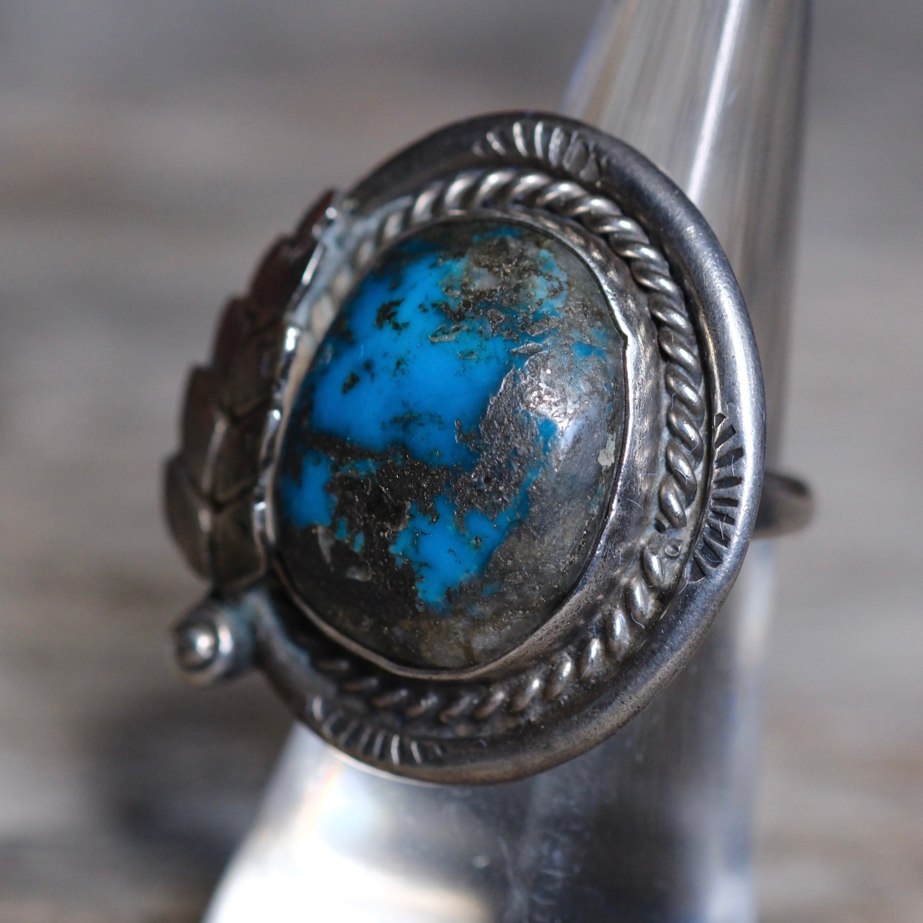 Vintage Sterling Turquoise Feather Ring 5.75