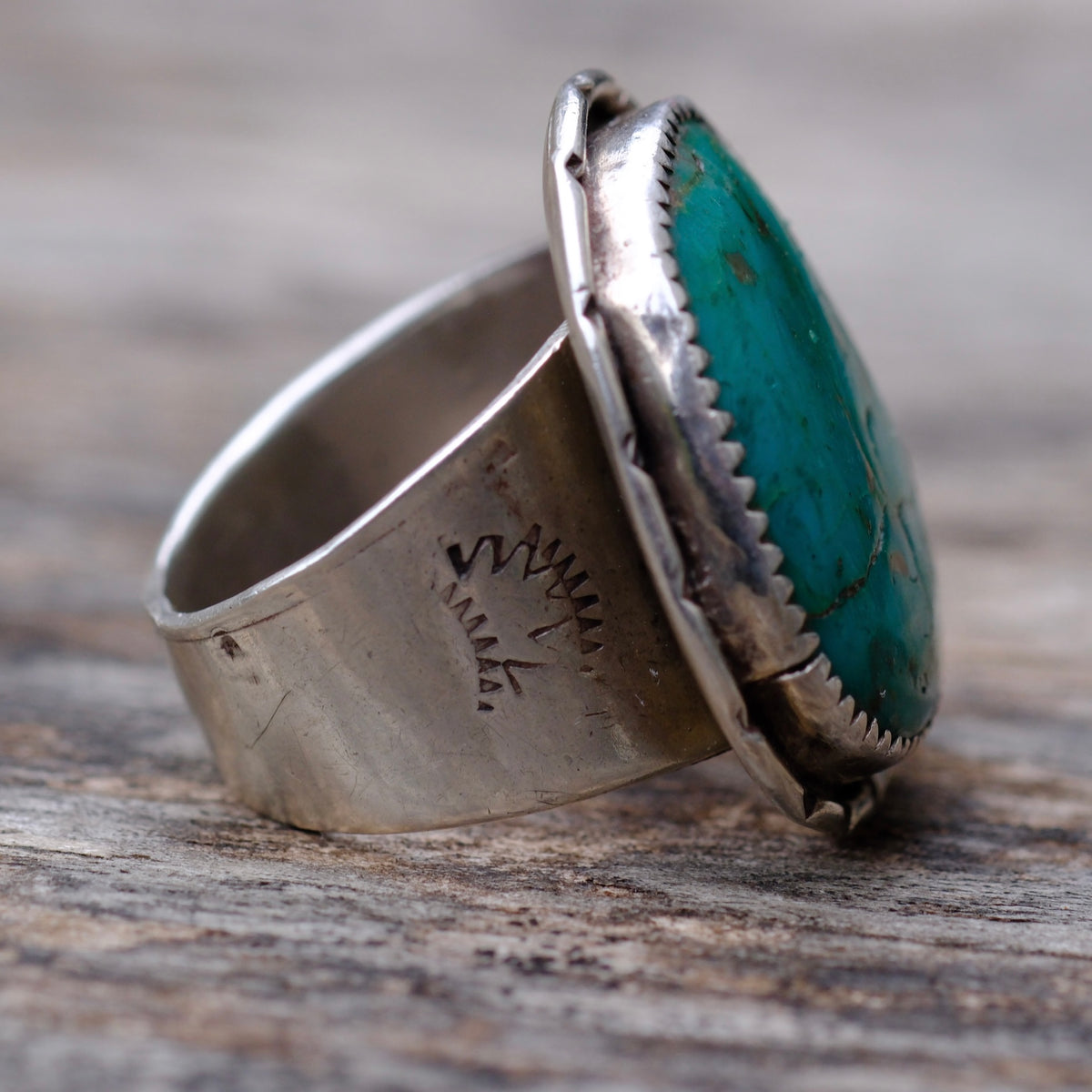 Vintage Sterling Turquoise Stamped Band Ring 11.5