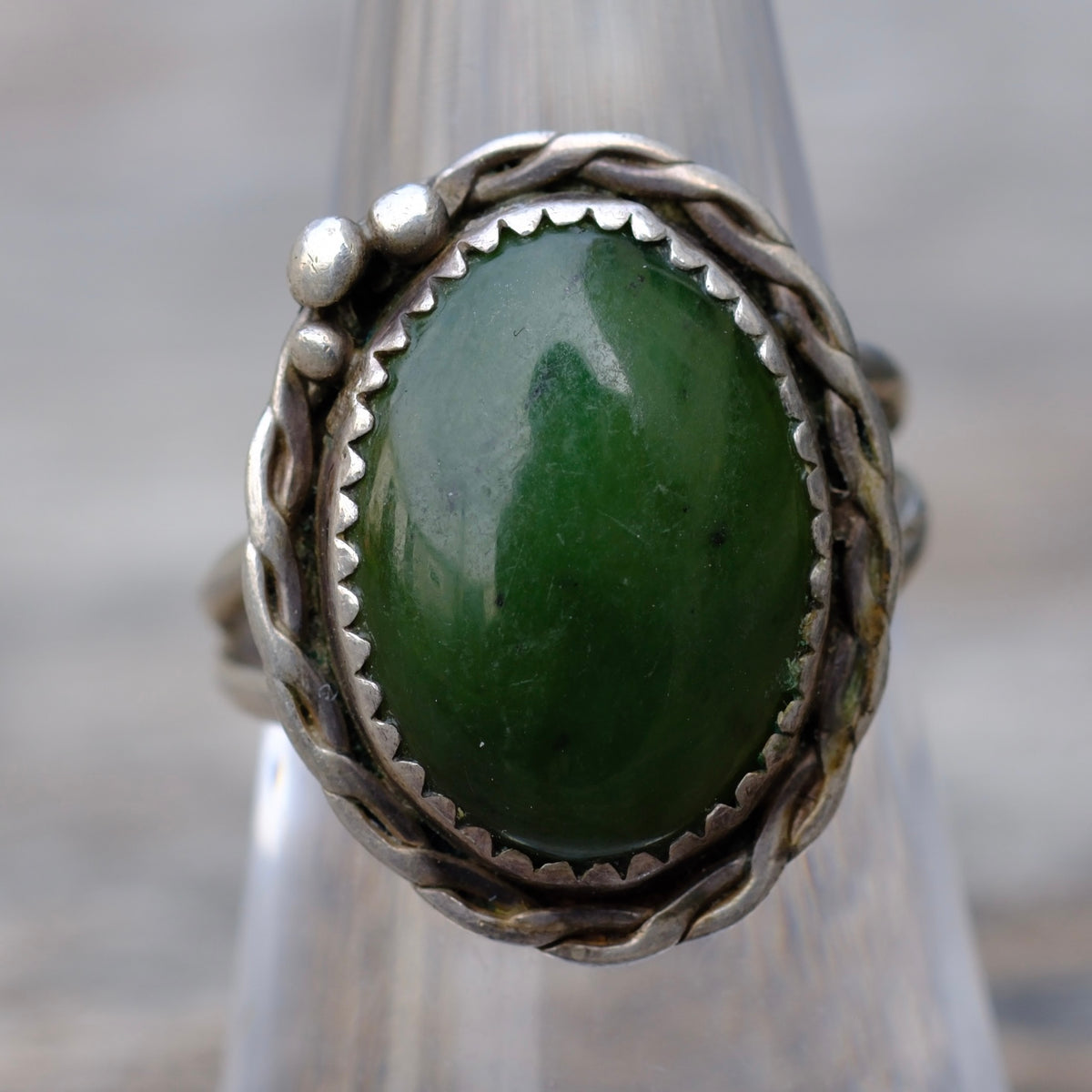 Vintage Sterling Jade Roper Ring 6.75