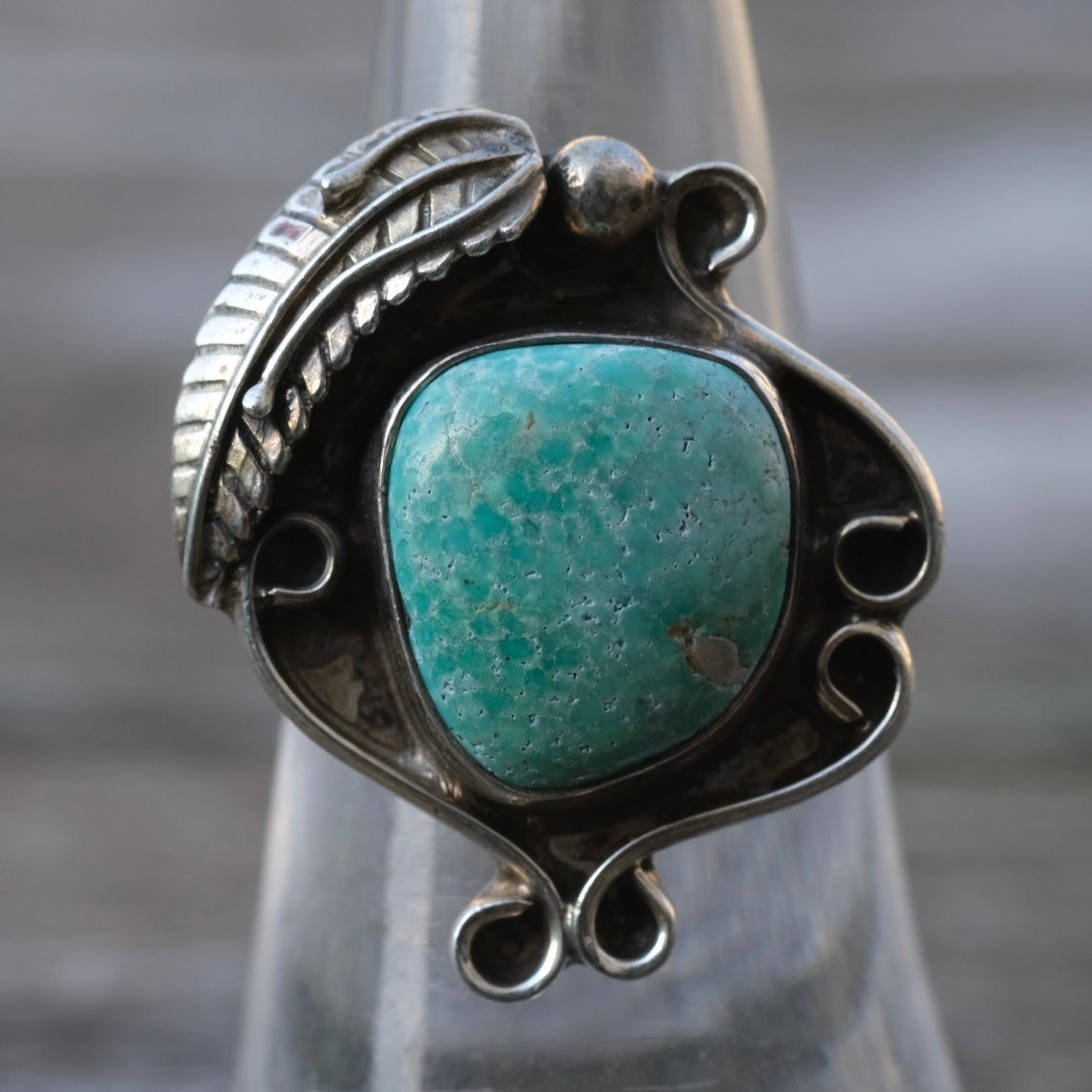 Vintage Sterling Turquoise Feather Ring 5.75