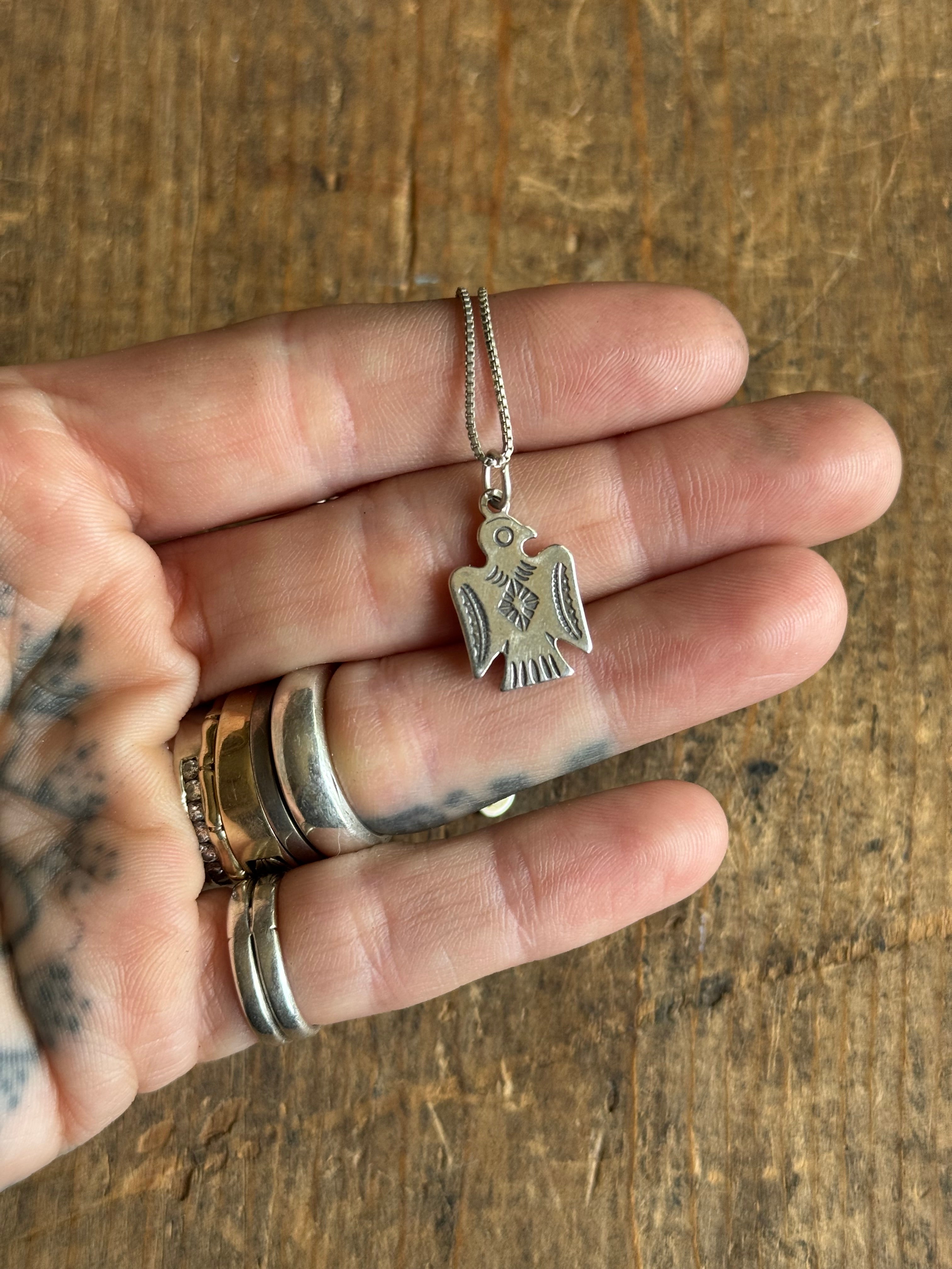 Vintage Sterling Silver Stamped Thunderbird Necklace