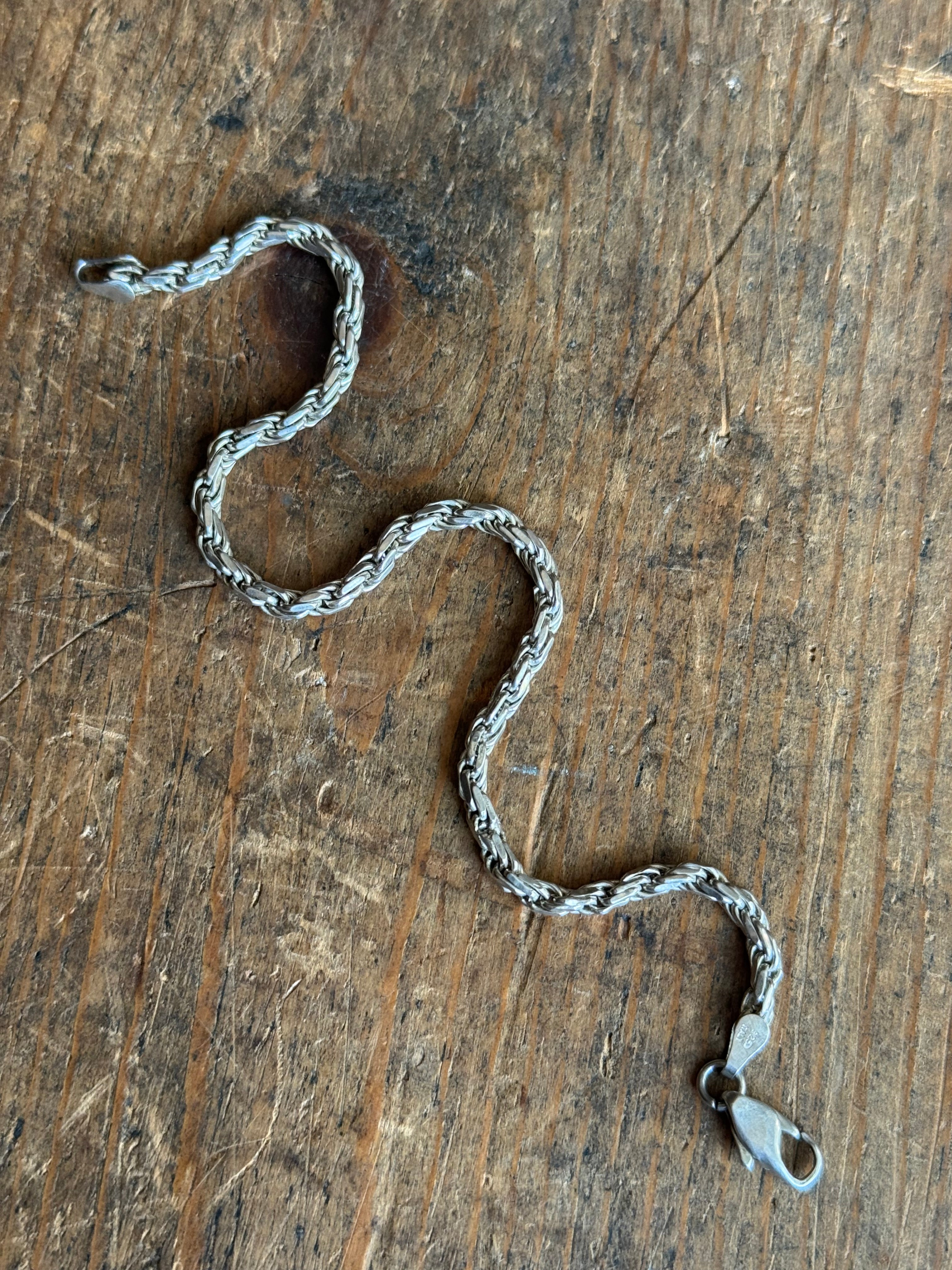 Vintage Sterling Silver 7.25” Rope Bracelet