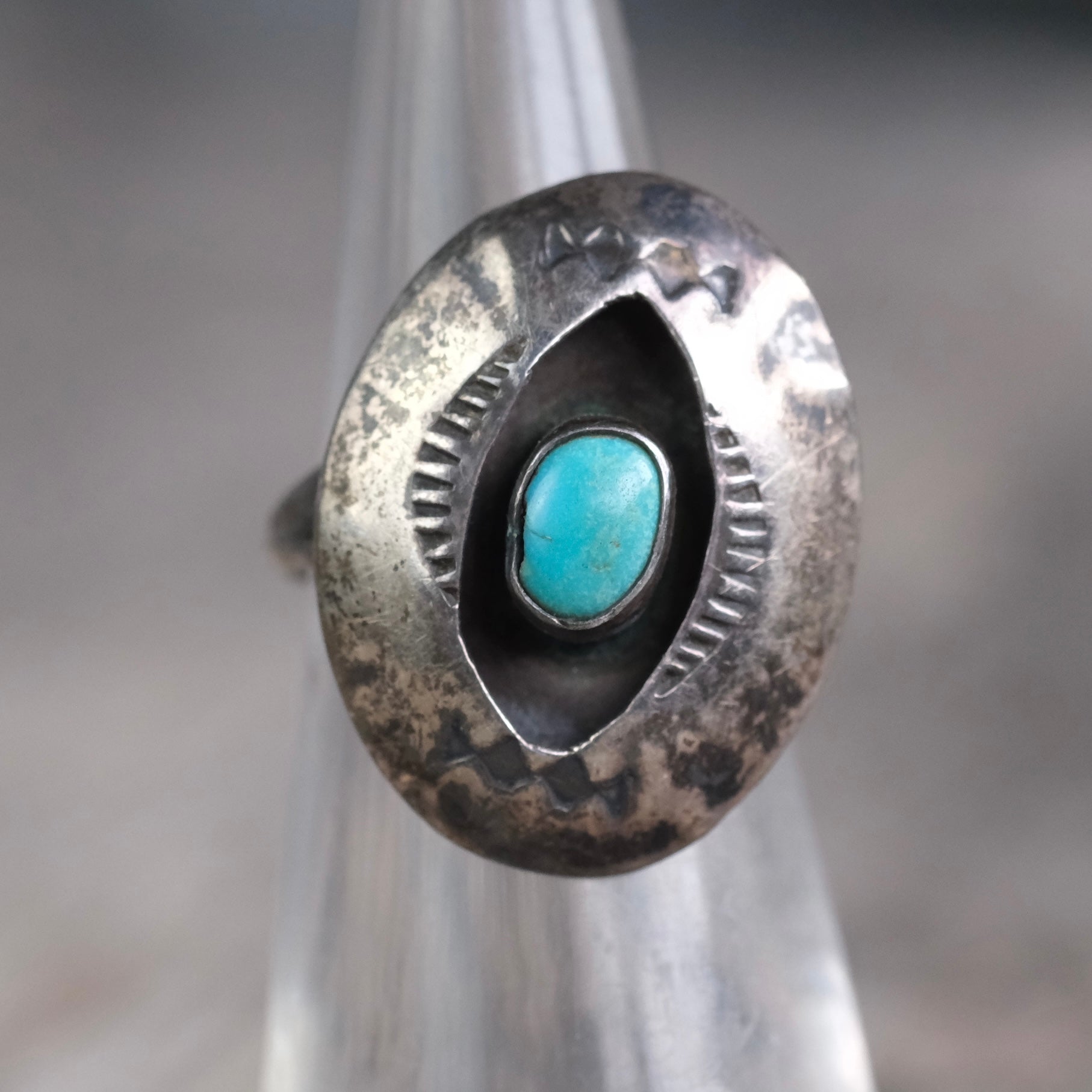 Vintage Sterling Turquoise Shadowbox Ring 4.25