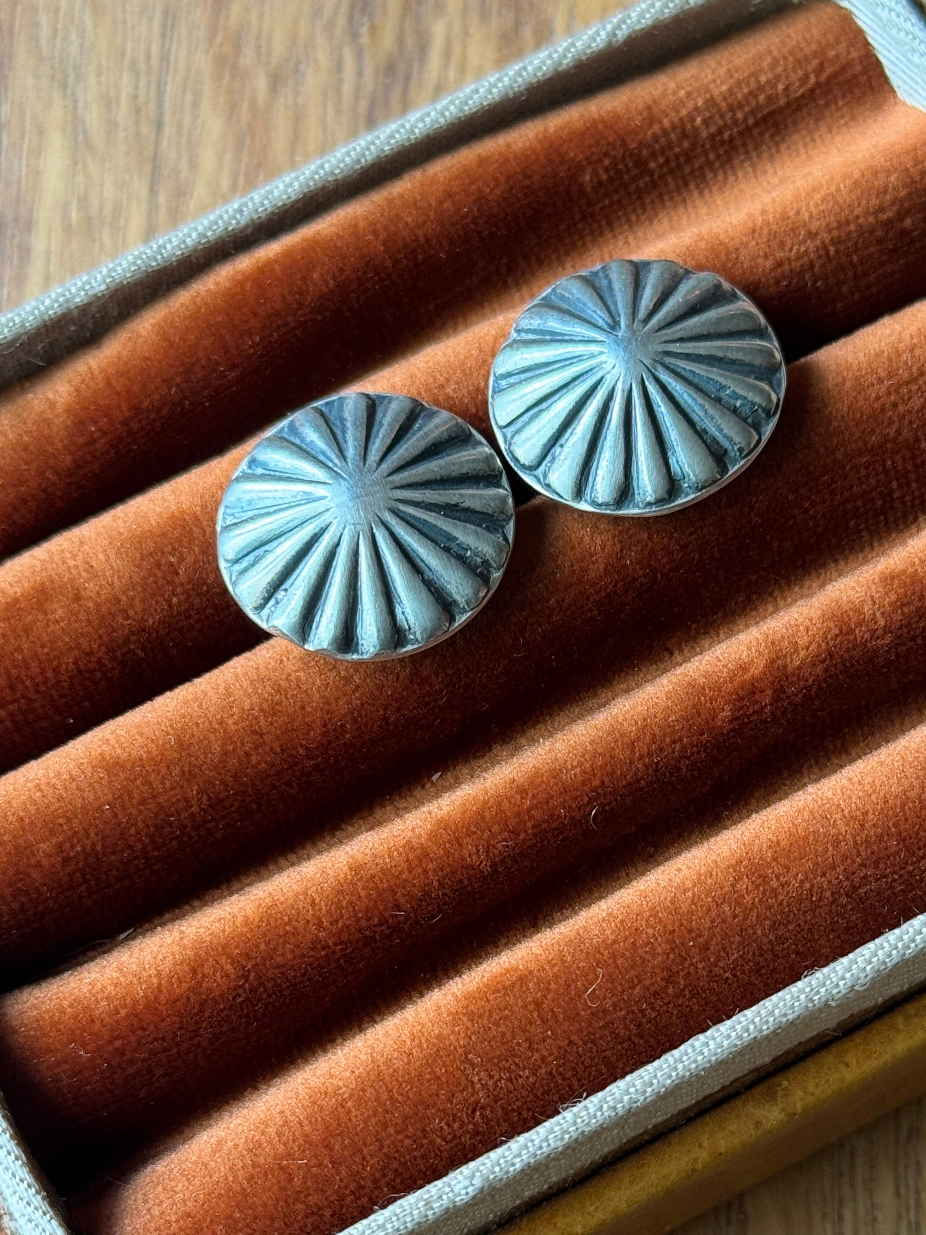 Vintage Sterling Silver Stamped Dome Earrings